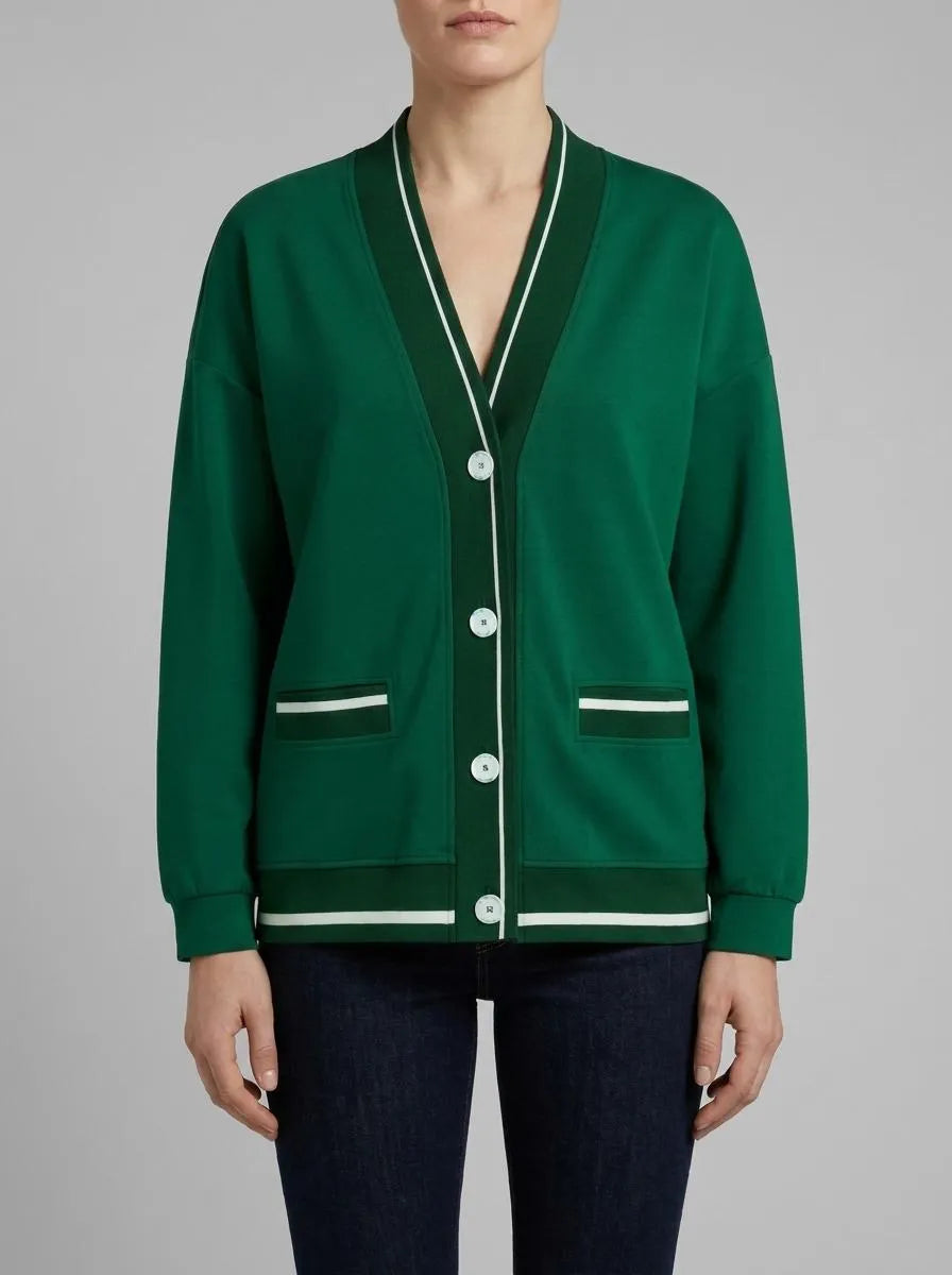 Marccain Dark Jade Green Women Loose Jacket with Striped Details SKU: AS 31.12 J54_556 Image 00