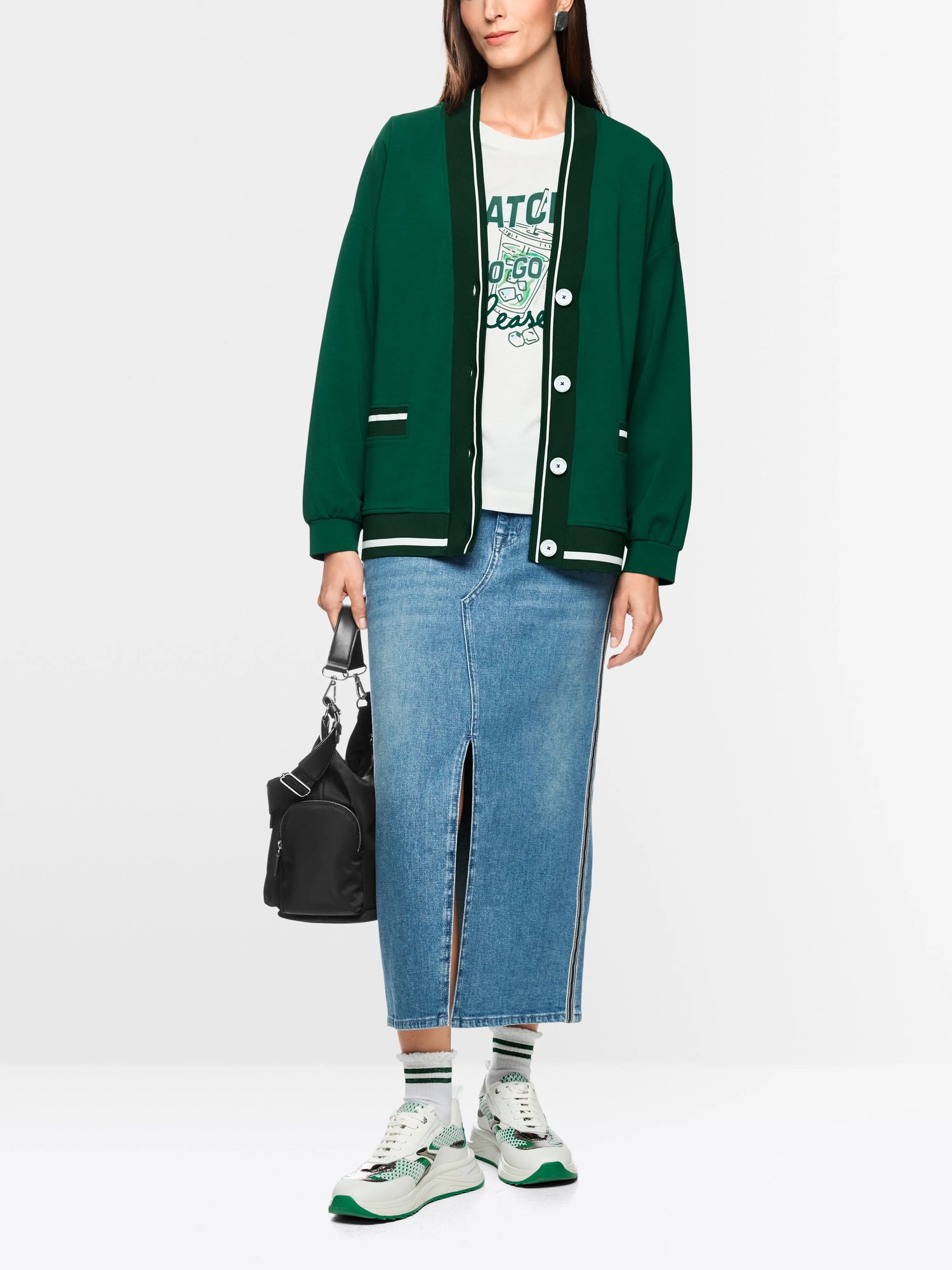 Marccain Dark Jade Green Women Loose Jacket with Striped Details SKU: AS 31.12 J54_556 Image 01