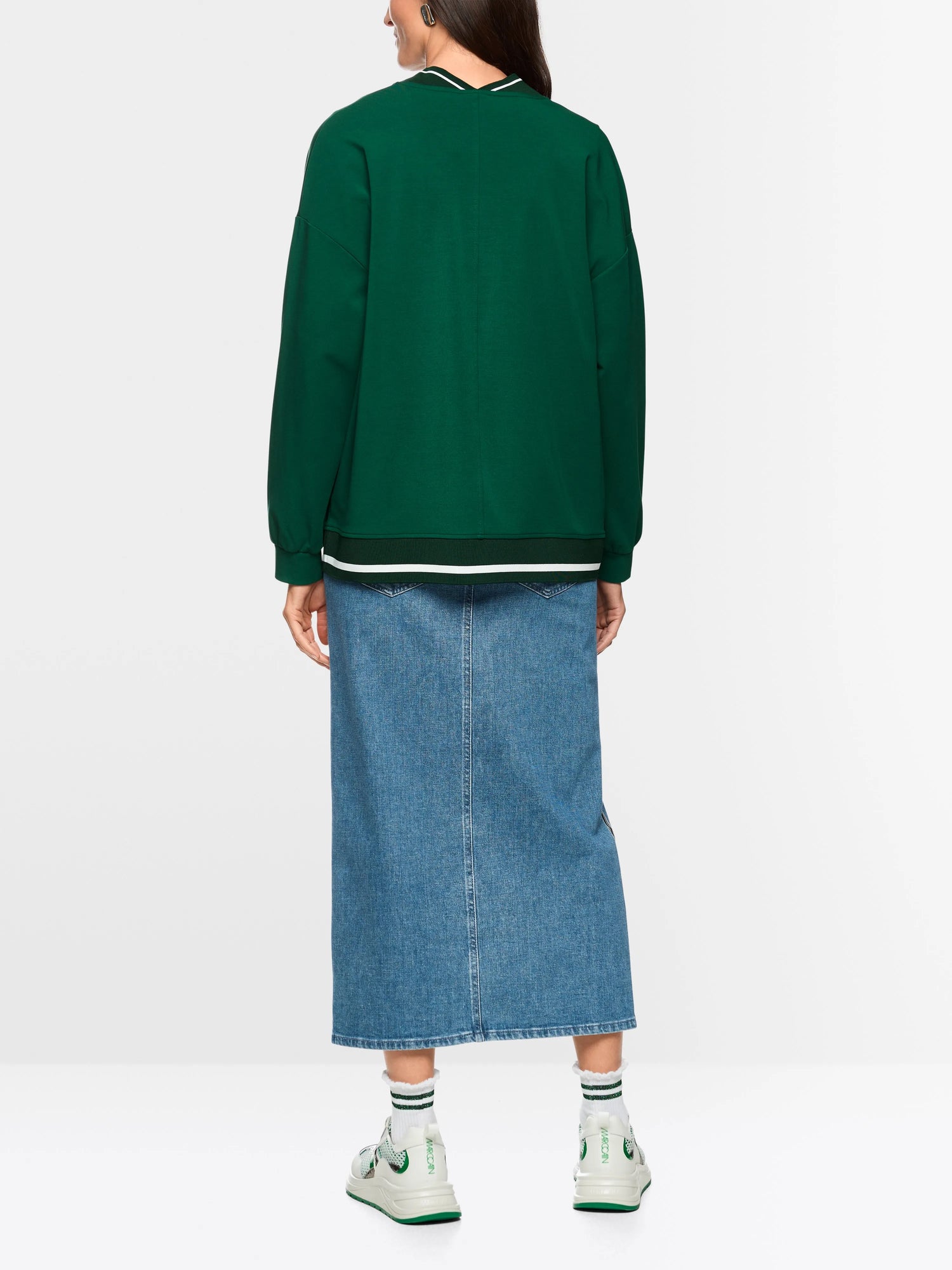 Marccain Dark Jade Green Women Loose Jacket with Striped Details SKU: AS 31.12 J54_556 Image 02