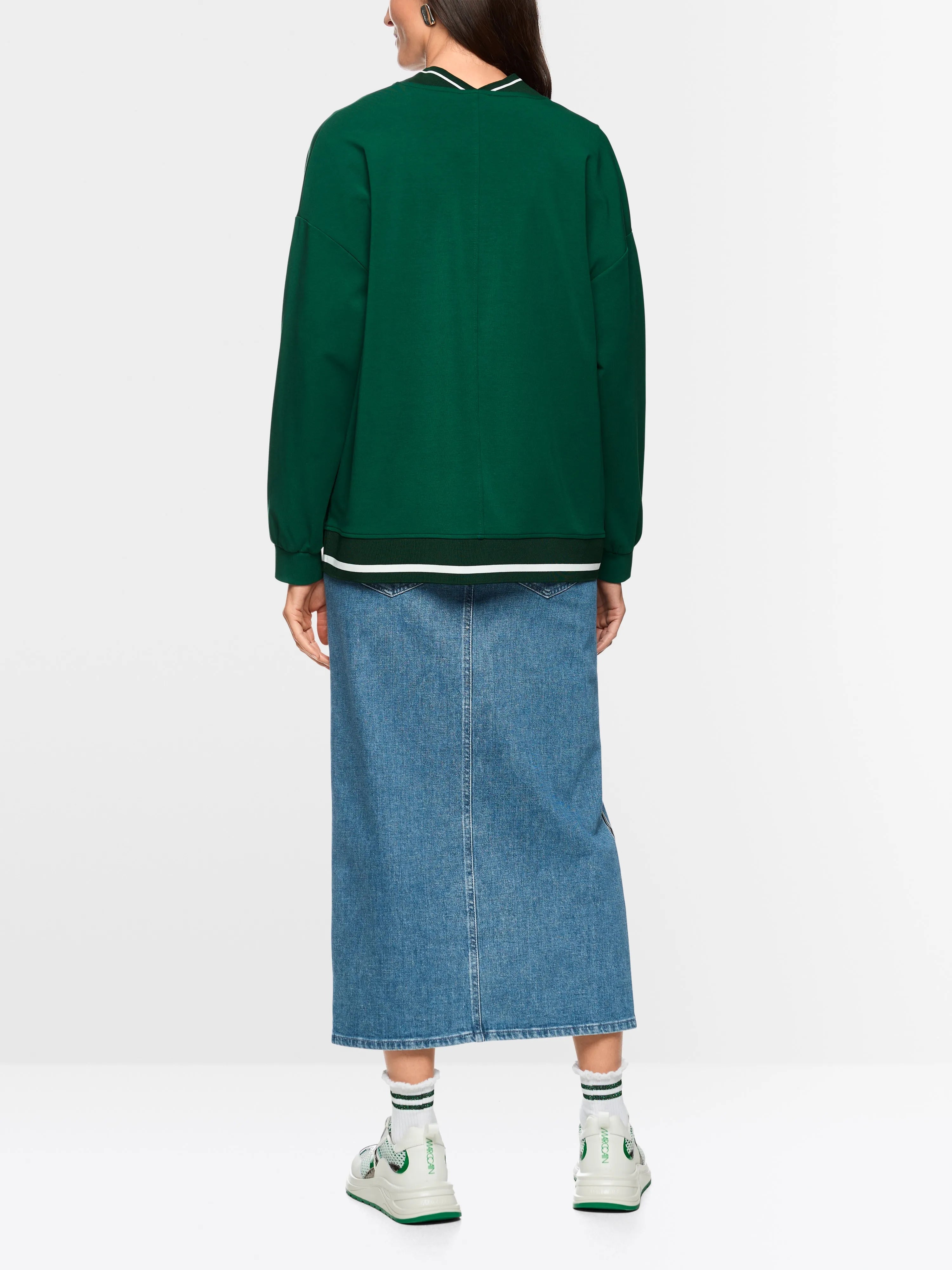 Marccain Dark Jade Green Women Loose Jacket with Striped Details SKU: AS 31.12 J54_556 Image 02