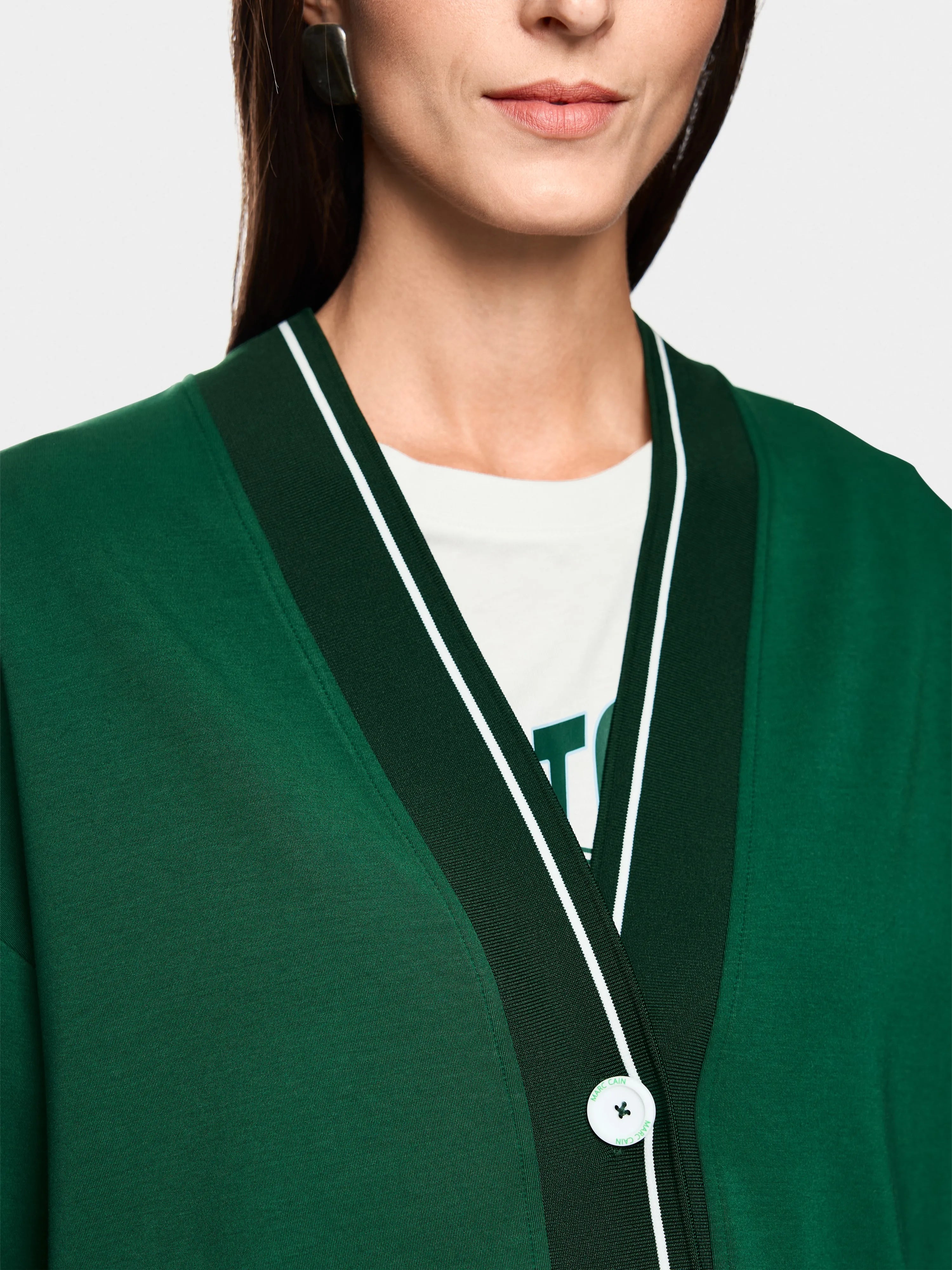 Marccain Dark Jade Green Women Loose Jacket with Striped Details SKU: AS 31.12 J54_556 Image 03