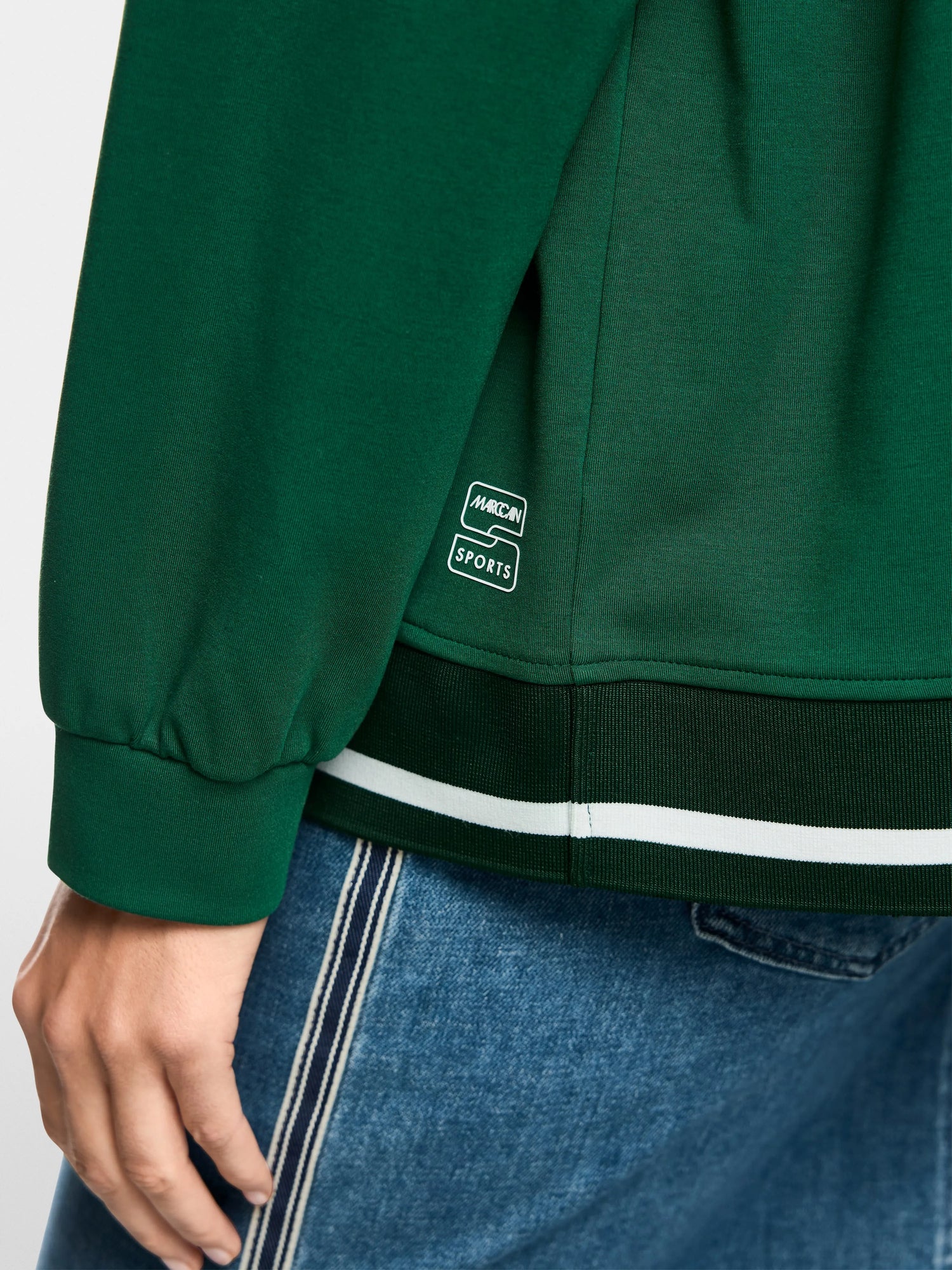 Marccain Dark Jade Green Women Loose Jacket with Striped Details SKU: AS 31.12 J54_556 Image 04