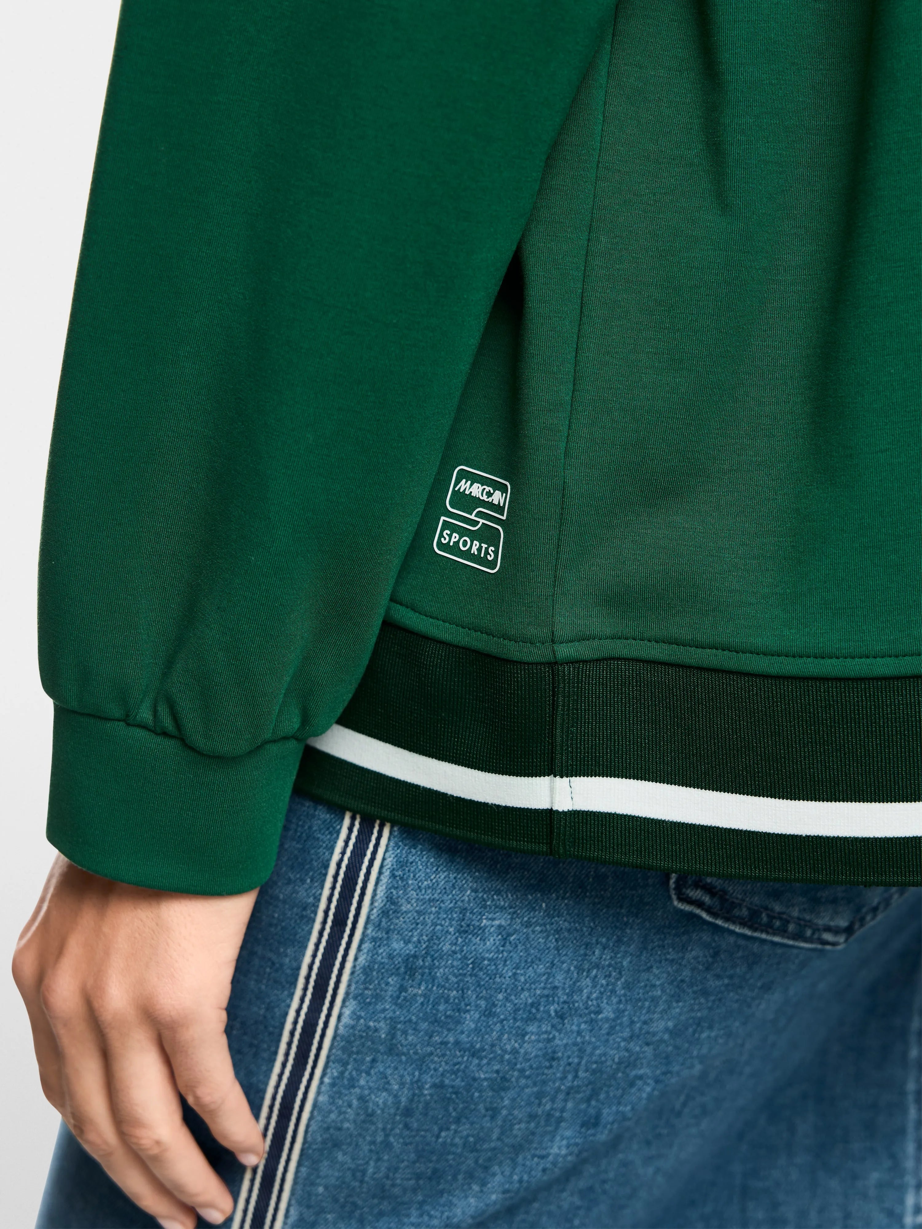 Marccain Dark Jade Green Women Loose Jacket with Striped Details SKU: AS 31.12 J54_556 Image 04
