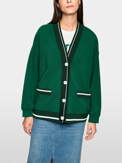 Marccain Dark Jade Green Women Loose Jacket with Striped Details SKU: AS 31.12 J54_556 Image 05