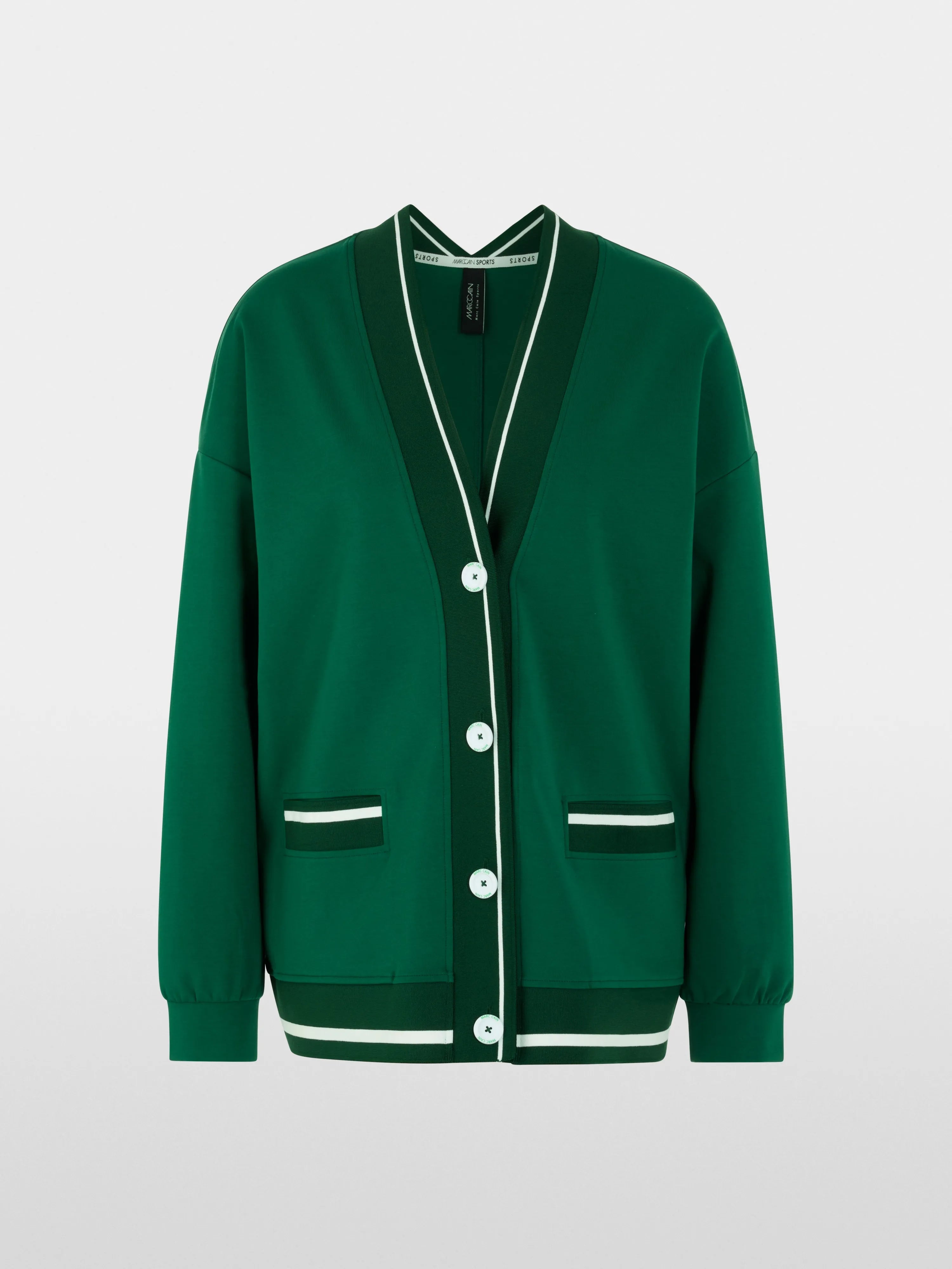 Marccain Dark Jade Green Women Loose Jacket with Striped Details SKU: AS 31.12 J54_556 Image 07