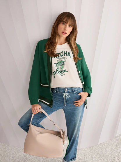 Marccain Dark Jade Green Women Loose Jacket with Striped Details SKU: AS 31.12 J54_556 Image 08