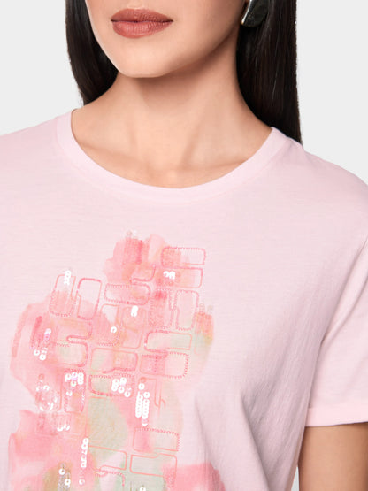 Marc Cain Rosewater New Women Cotton T-Shirt with AppliquŽ SKU: AS 48.56 J62_202 Image 03