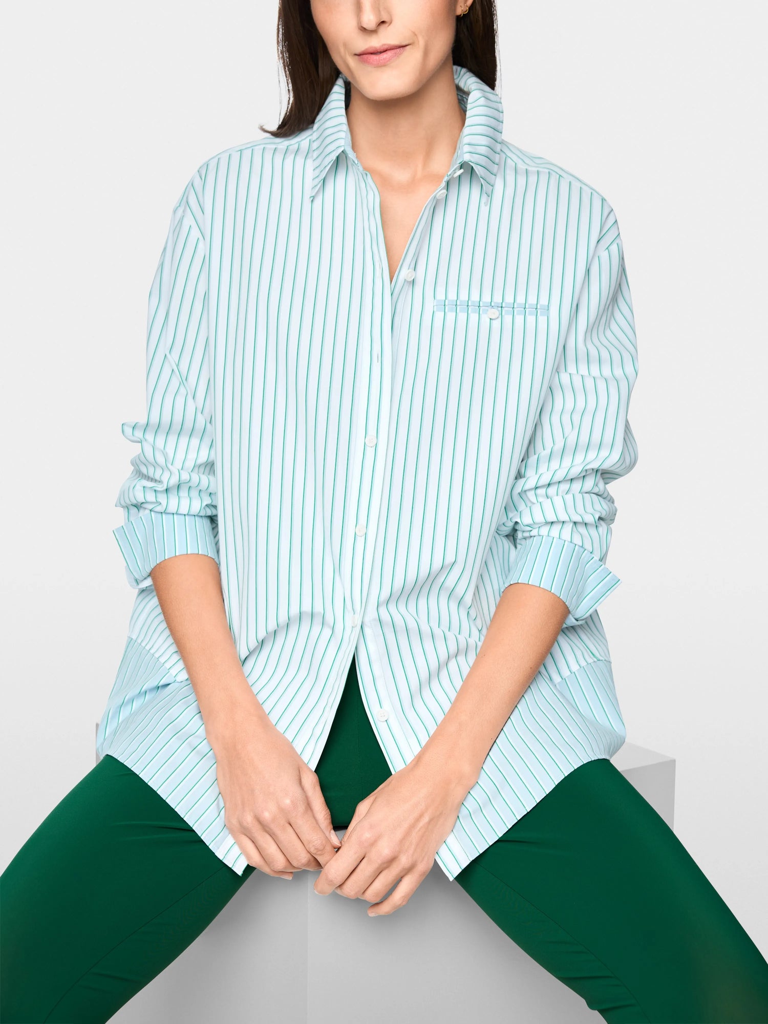Marccain Bright Emerald New Women Striped Cotton Shirt Blouse SKU: AS 51.11 W15_554 Image 06