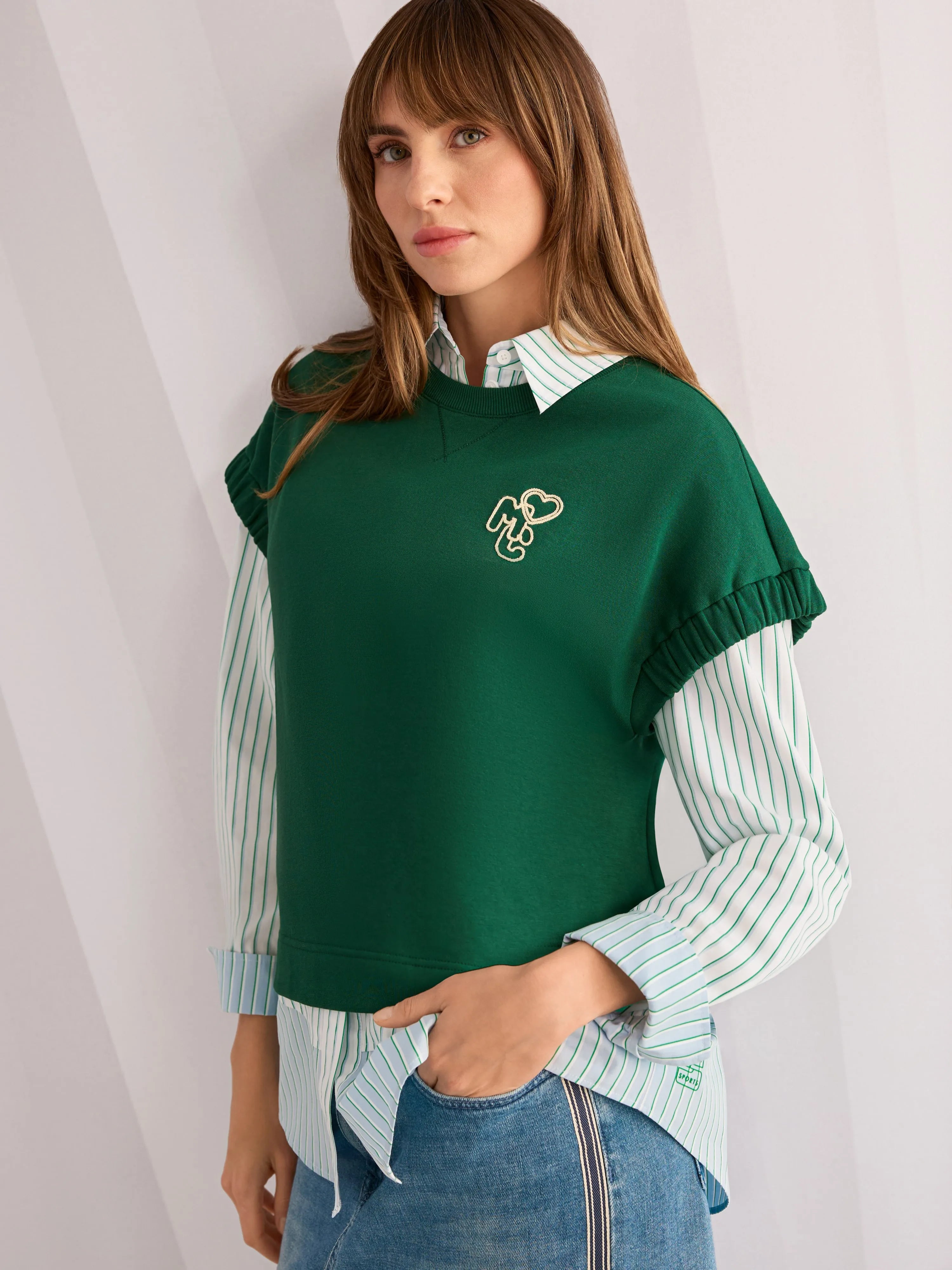 Marccain Bright Emerald New Women Striped Cotton Shirt Blouse SKU: AS 51.11 W15_554 Image 08