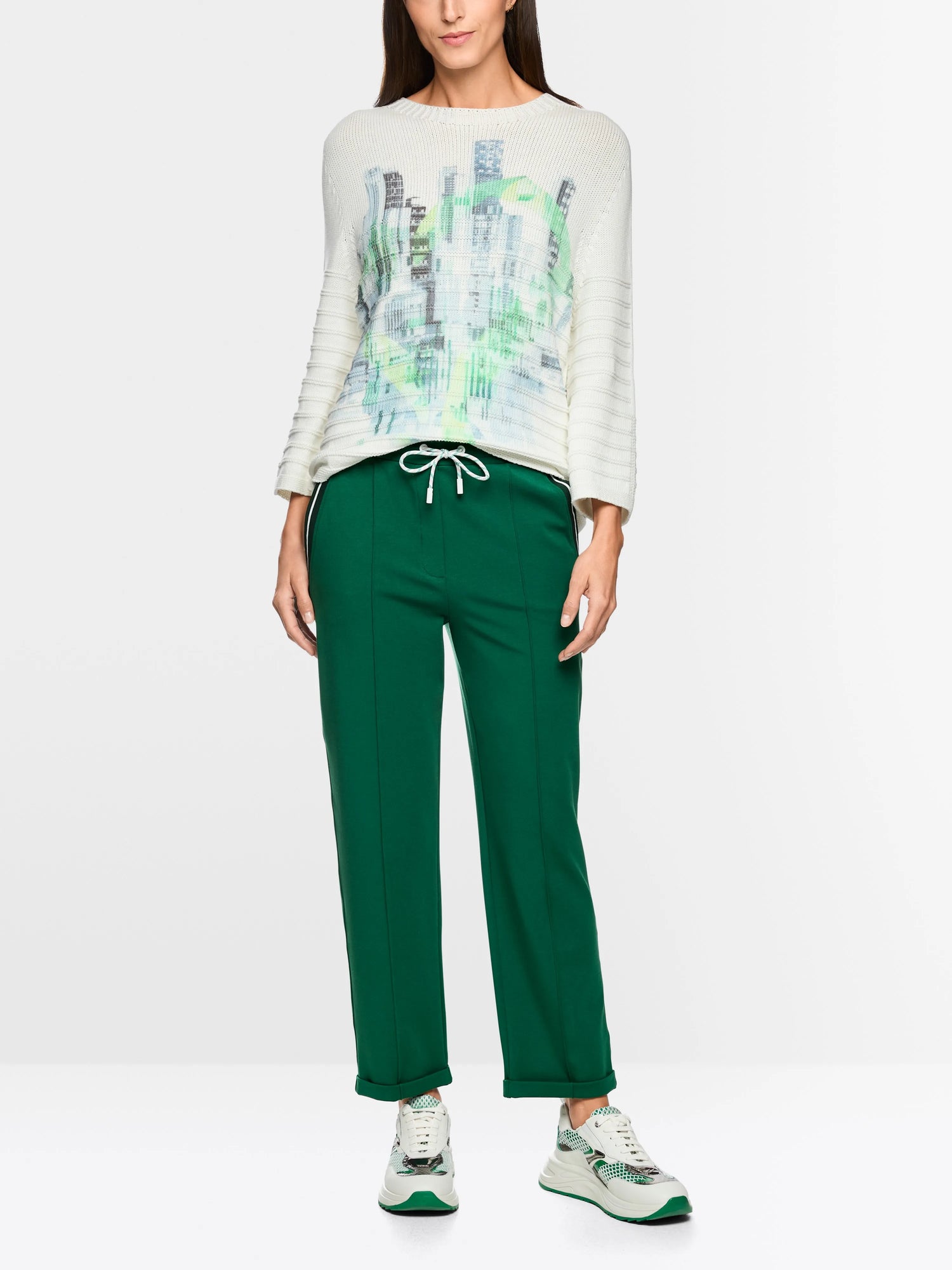 Marccain Dark Jade Green Women FRIA Pull-On Trousers in Cotton Blend SKU: AS 81.26 J54_556 Image 01