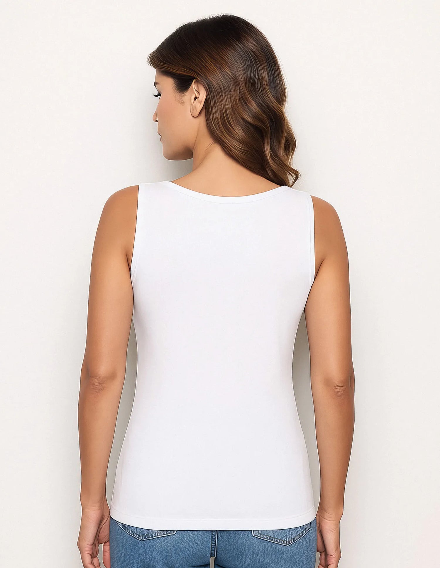 Yamamay_Cream_Basic V-Neck Tank Top with Tencelª Modal Ð Modal/Wool_ATOD183004_035_03