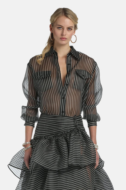 Luisa Spagnoli Var Riga Nero Panna Women Bagatella - Silk Shirt - Fashion Show SKU: BAGATELLA_3314 Image 01
