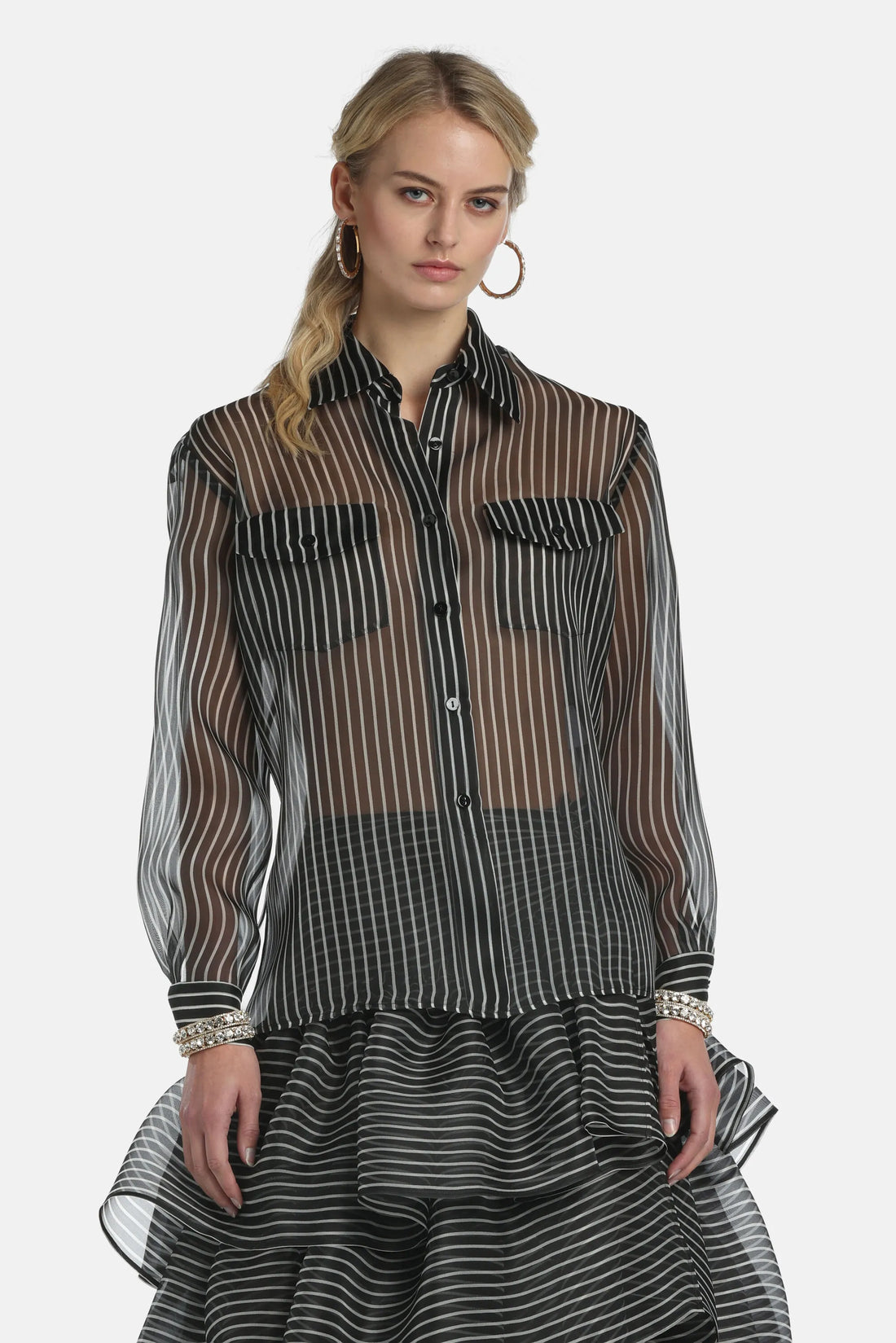 Luisa Spagnoli Var Riga Nero Panna Women Bagatella - Silk Shirt - Fashion Show SKU: BAGATELLA_3314 Image 02