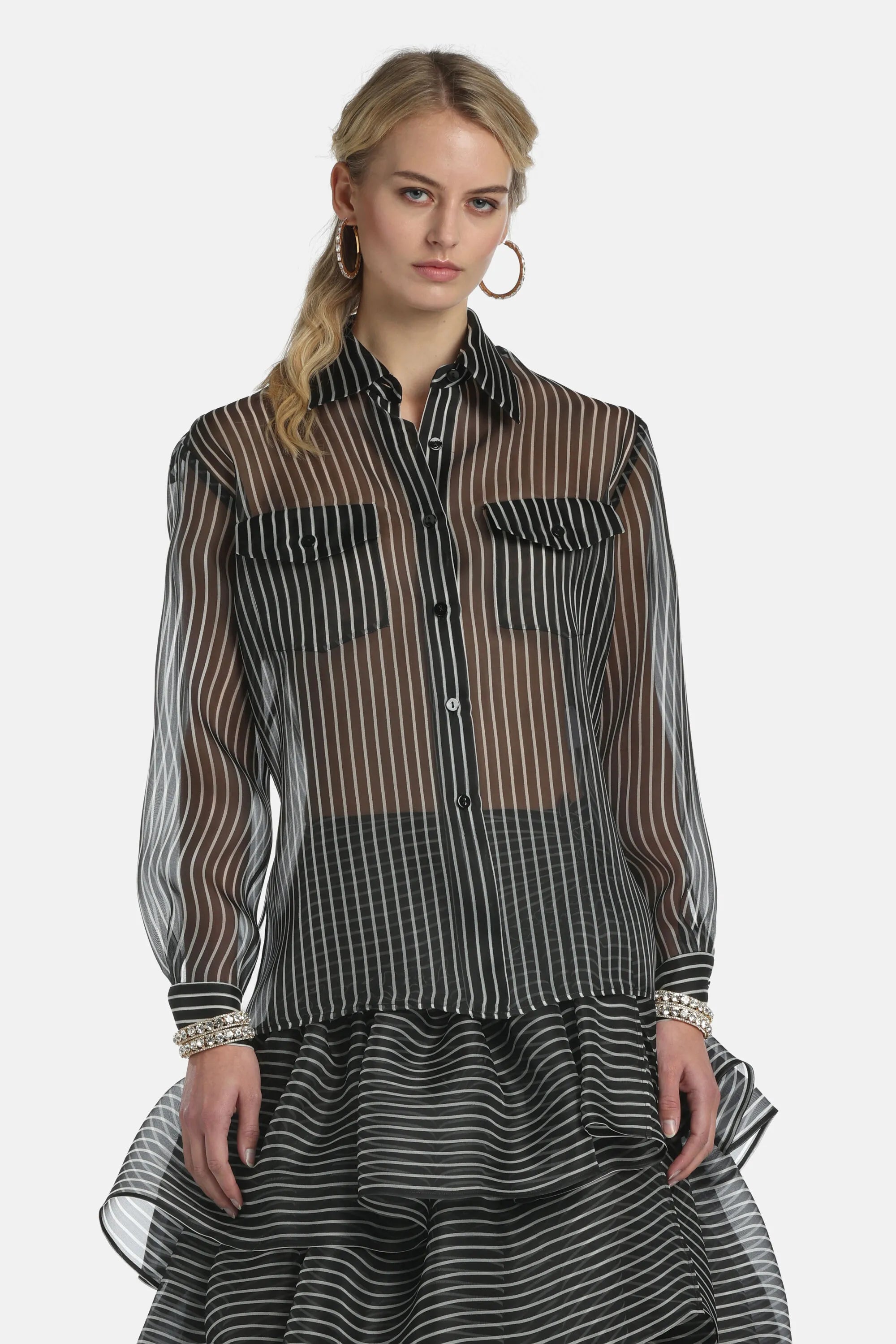 Luisa Spagnoli Var Riga Nero Panna Women Bagatella - Silk Shirt - Fashion Show SKU: BAGATELLA_3314 Image 02