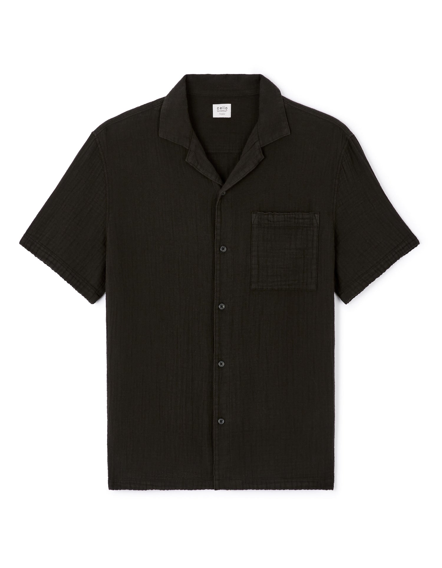 Regular Cotton Gauze Shirt - Black_01