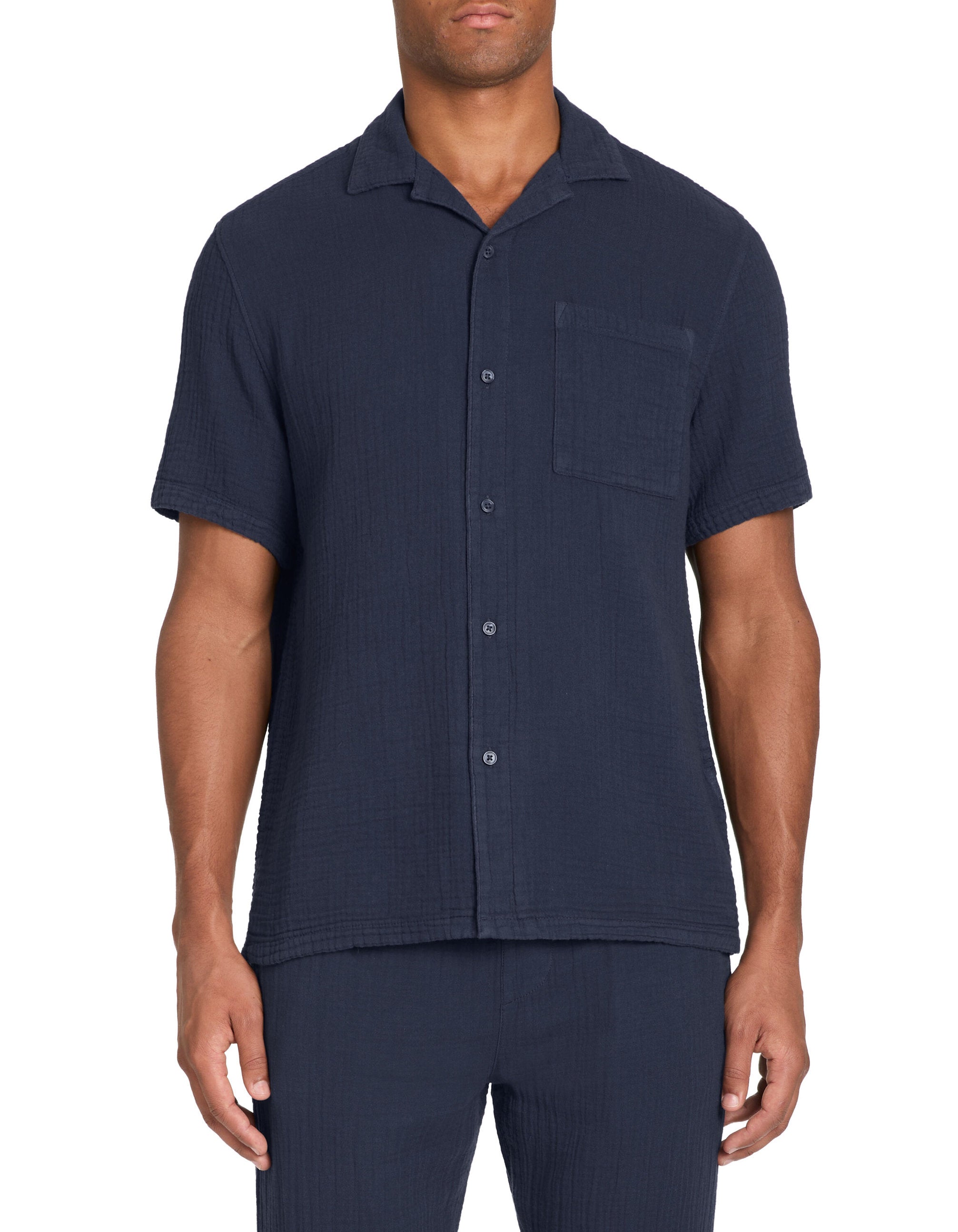 Regular Cotton Gauze Shirt - Navy_02