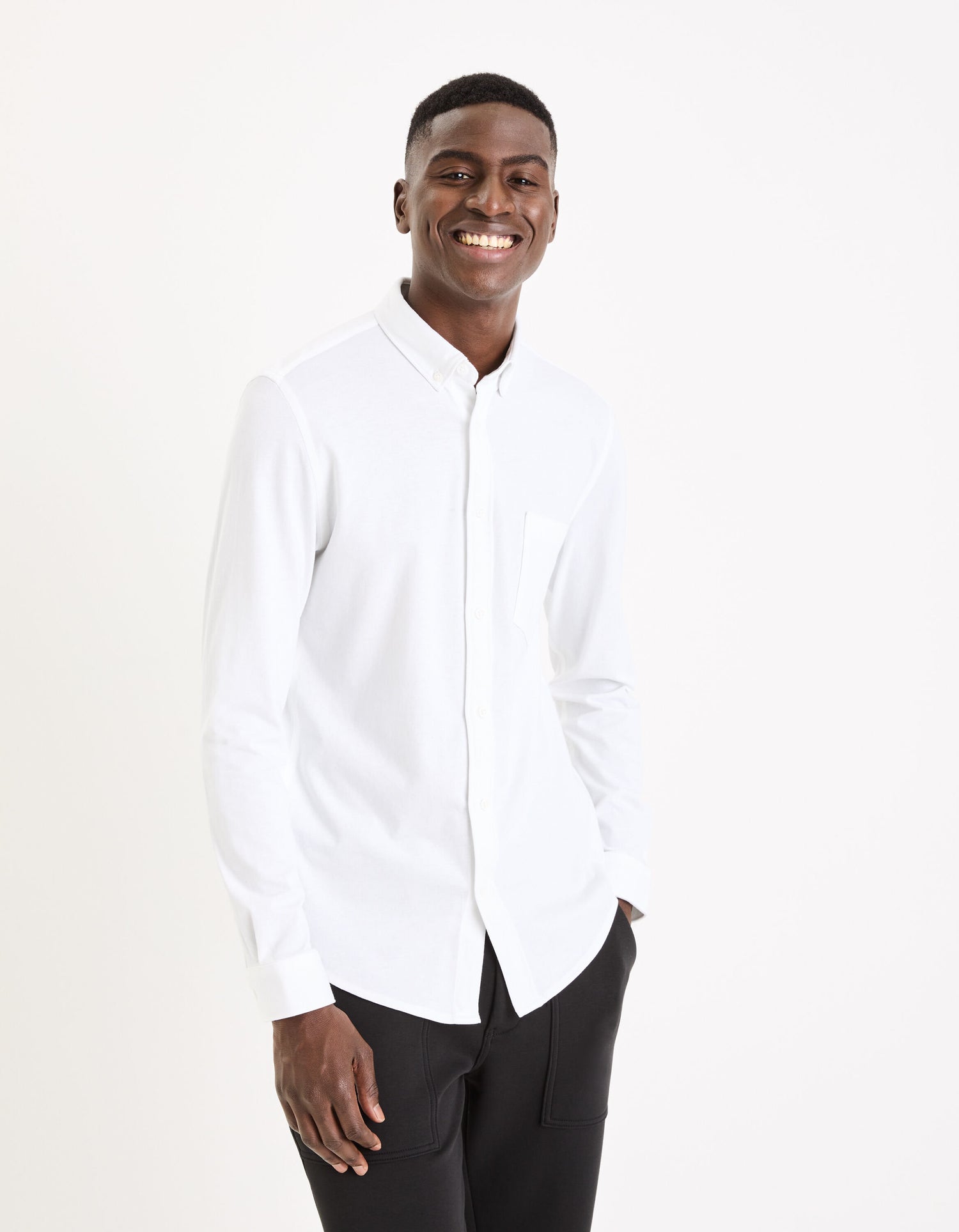 Regular Cotton Pique Shirt - White_02