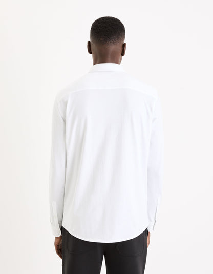 Regular Cotton Pique Shirt - White_04