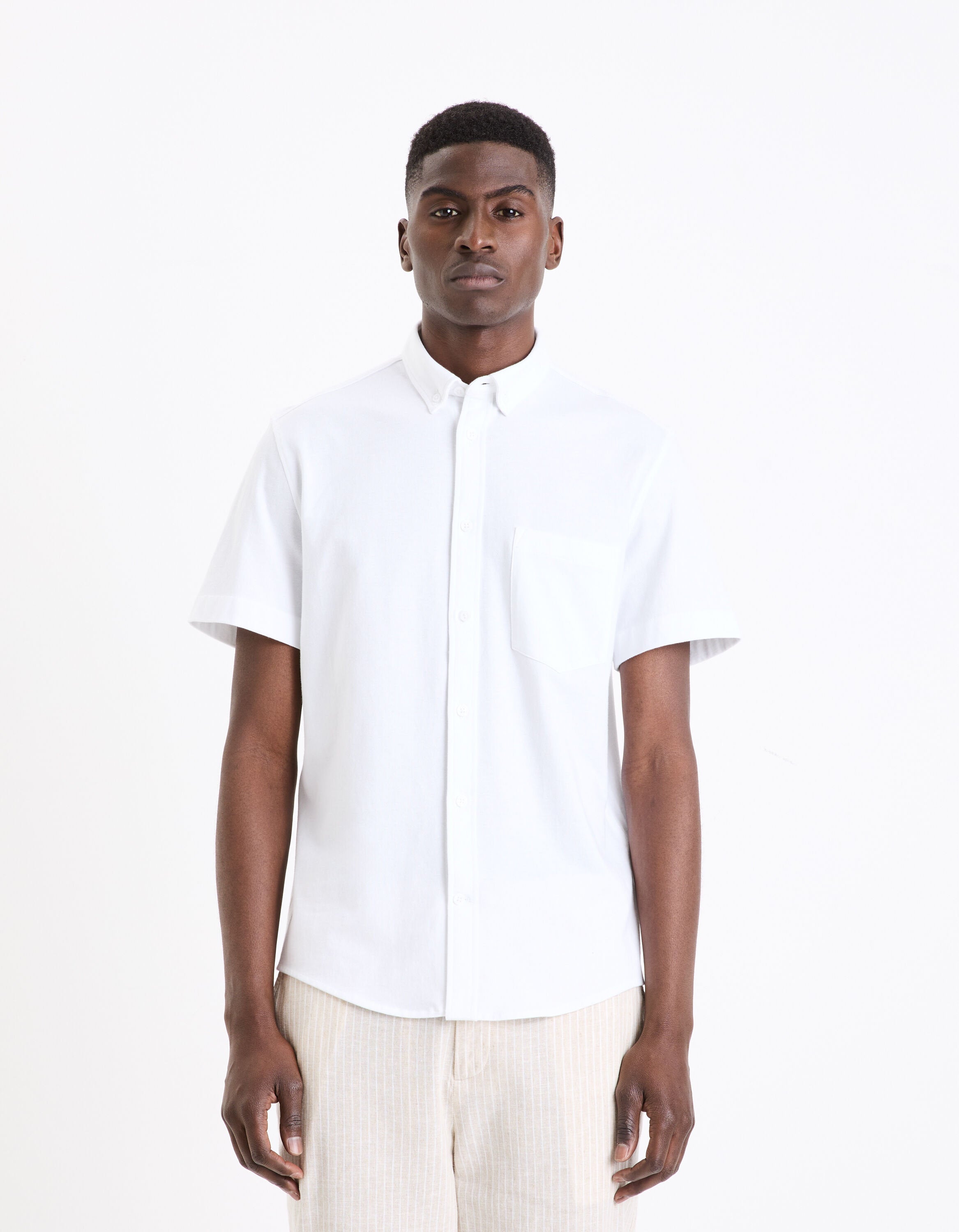 Regular 100% Cotton Pique Knit Shirt_BARIK_WHITE_01