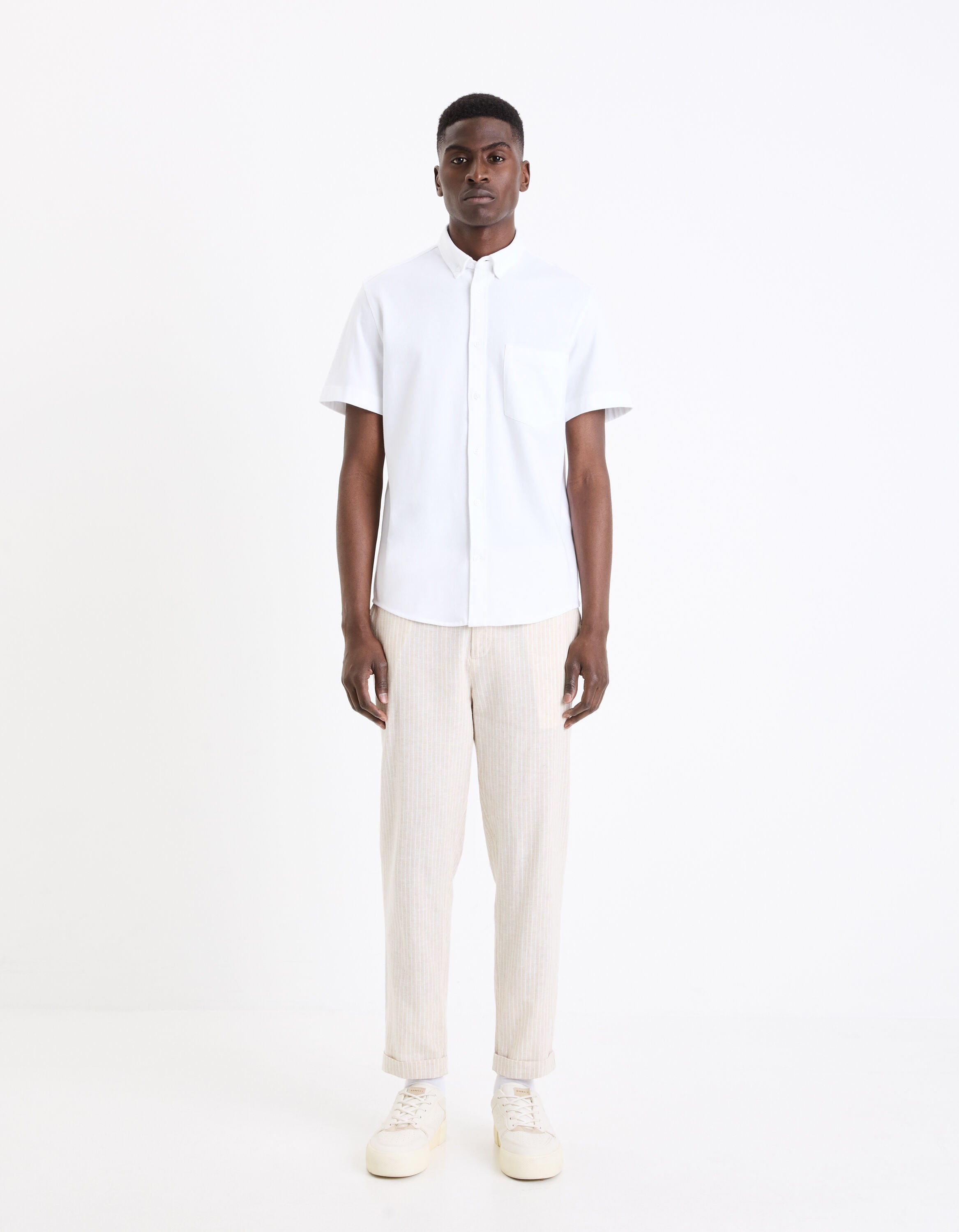 Regular 100% Cotton Pique Knit Shirt_BARIK_WHITE_03