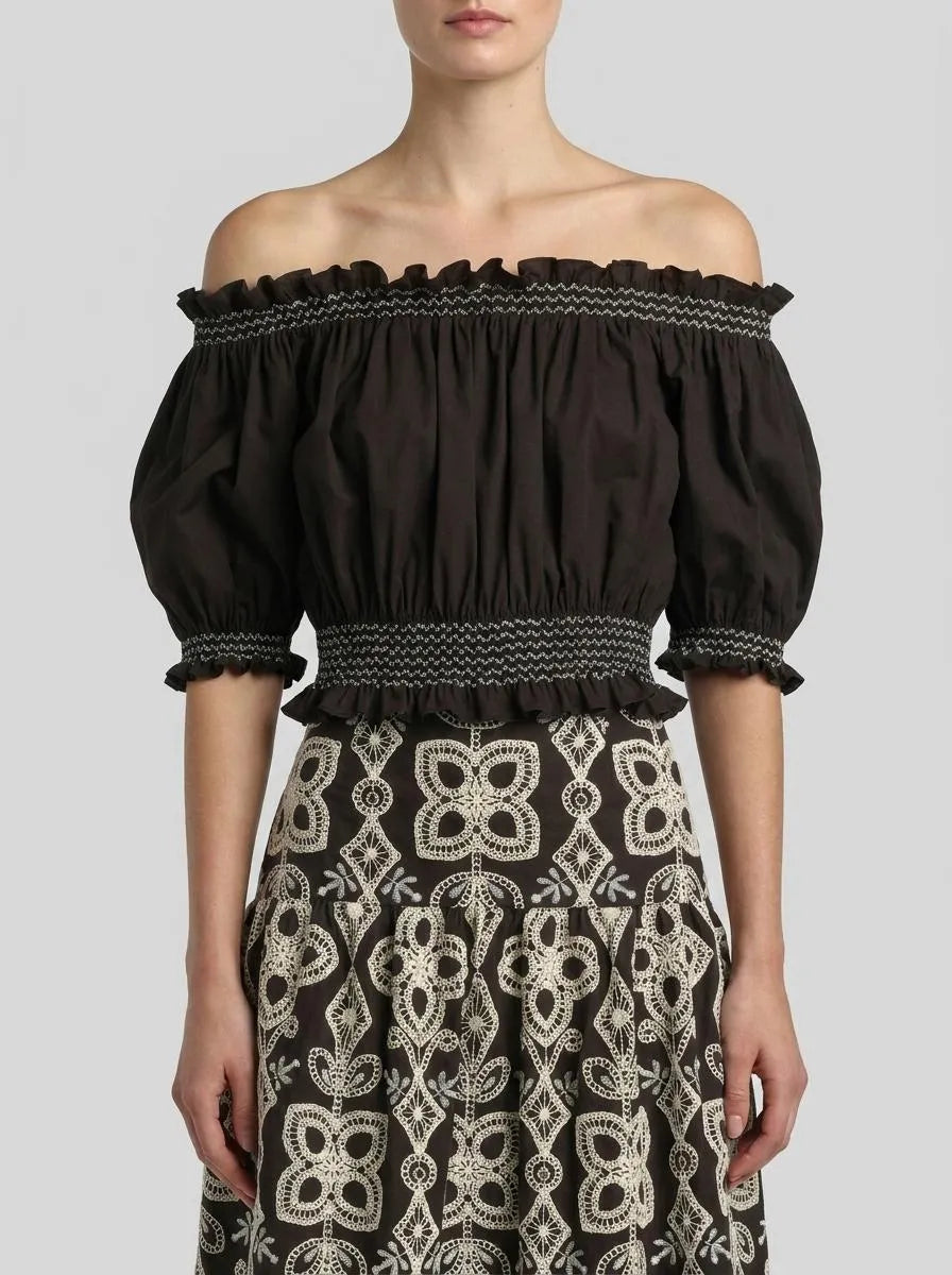 Luisa Spagnoli Nero Women Basalto - Bardot-Neck Crop Top SKU: BASALTO_0101 Image 00