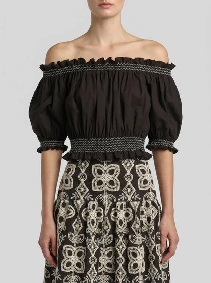 Luisa Spagnoli Nero Women Basalto - Bardot-Neck Crop Top SKU: BASALTO_0101 Image 00