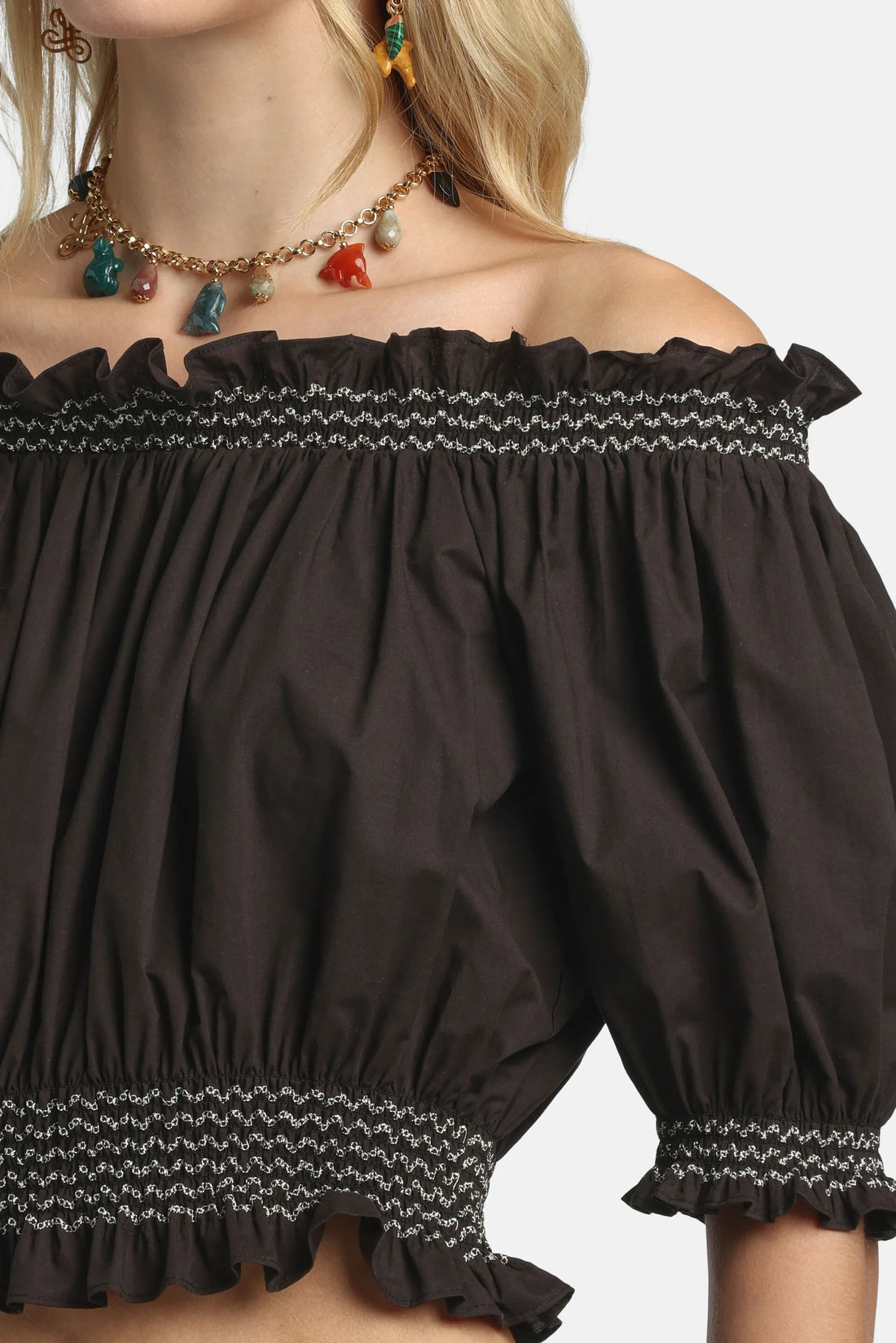 Luisa Spagnoli Nero Women Basalto - Bardot-Neck Crop Top SKU: BASALTO_0101 Image 04