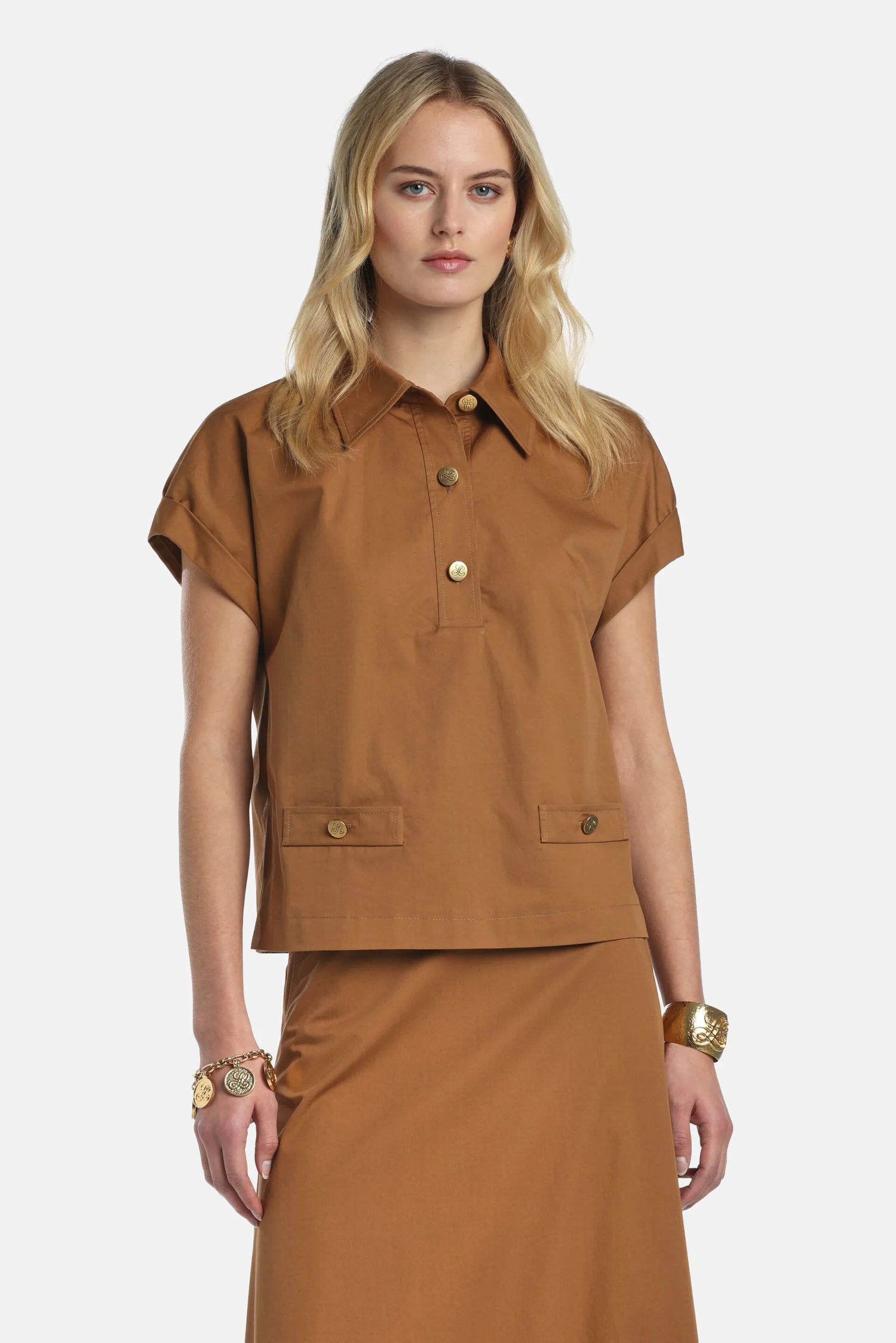 Luisa Spagnoli_Tobacco_Bassista - Blouse With Gold Buttons_BASSISTA_2217_01