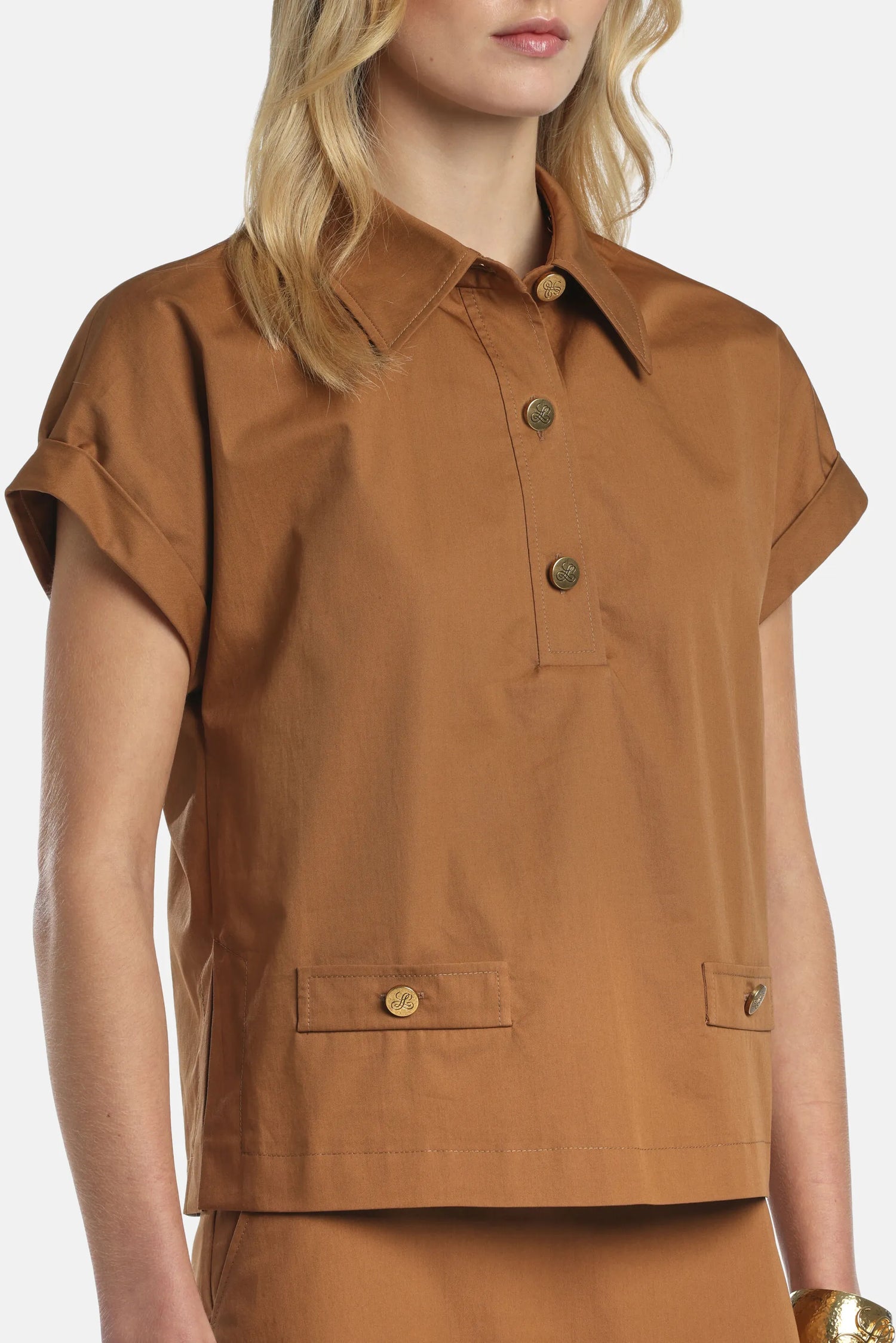 Luisa Spagnoli_Tobacco_Bassista - Blouse With Gold Buttons_BASSISTA_2217_03