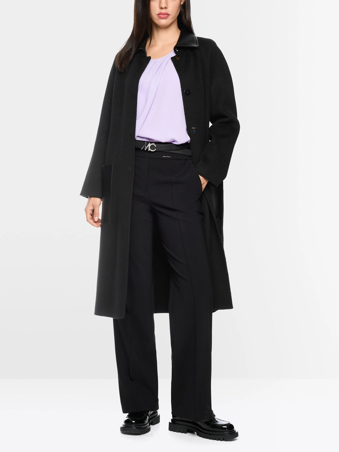 Marc Cain Black New Women Short Coat with Leather Details SKU: BC 11.06 W33_900 Image 01