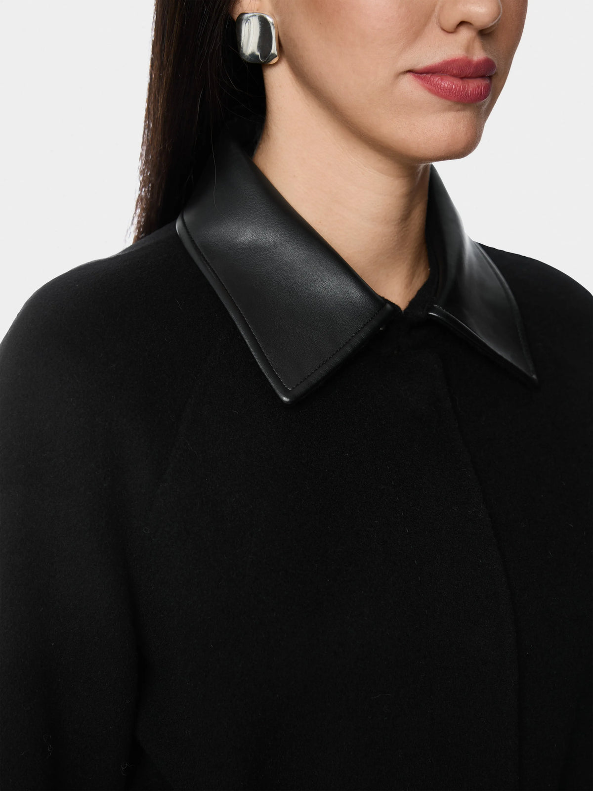 Marc Cain Black New Women Short Coat with Leather Details SKU: BC 11.06 W33_900 Image 03
