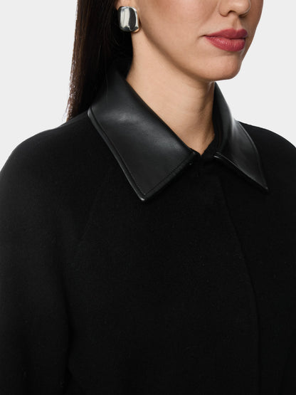 Marc Cain Black New Women Short Coat with Leather Details SKU: BC 11.06 W33_900 Image 03