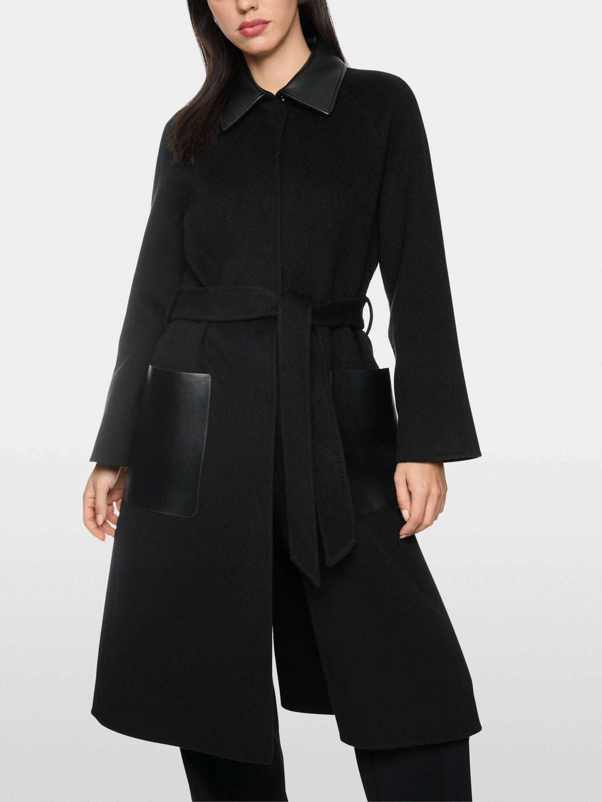Marc Cain Black New Women Short Coat with Leather Details SKU: BC 11.06 W33_900 Image 05