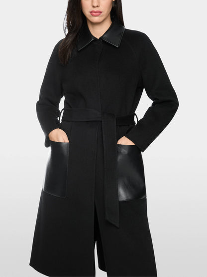 Marc Cain Black New Women Short Coat with Leather Details SKU: BC 11.06 W33_900 Image 06