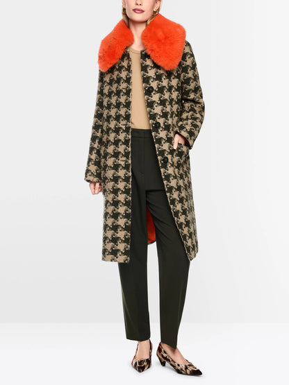 Marc Cain Tannin Women Houndstooth Coat with Faux Fur Collar SKU: BC 11.12 W65_620 Image 01