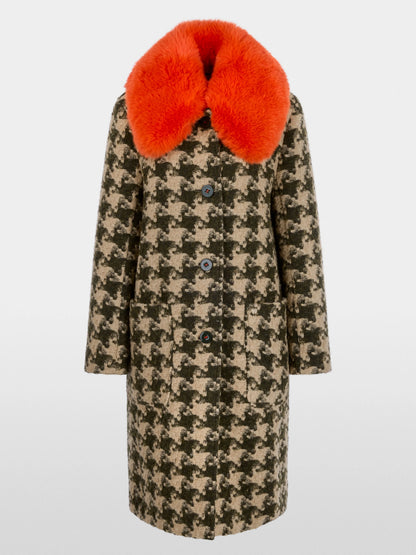 Marc Cain Tannin Women Houndstooth Coat with Faux Fur Collar SKU: BC 11.12 W65_620 Image 07