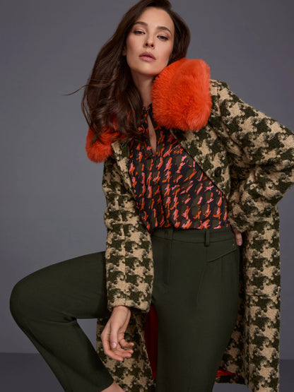 Marc Cain Tannin Women Houndstooth Coat with Faux Fur Collar SKU: BC 11.12 W65_620 Image 08