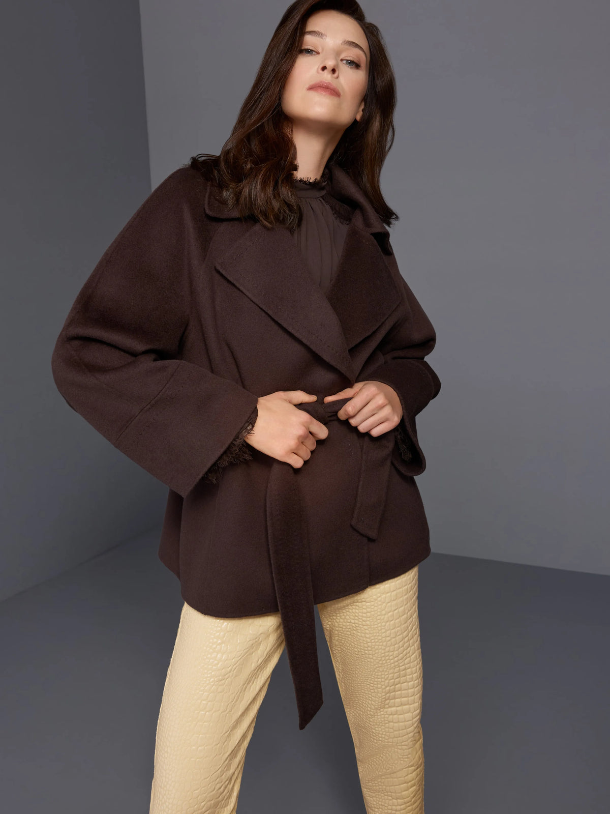 Marc Cain Seal Brown Women Short Wool Coat SKU: BC 12.04 W33_697 Image 08