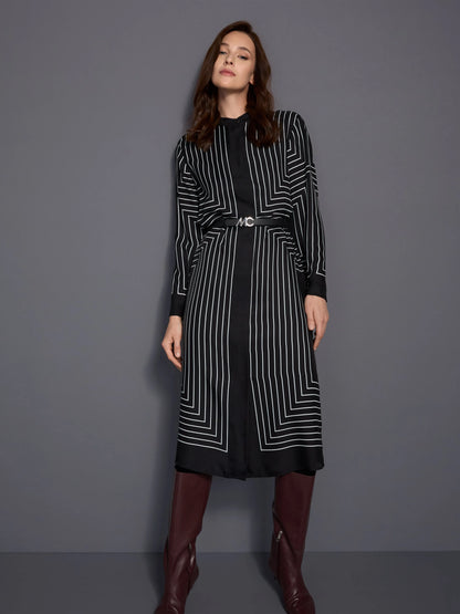 Marc Cain Black And White Women Midi Dress with Graphic Pattern SKU: BC 21.10 W18_910 Image 09