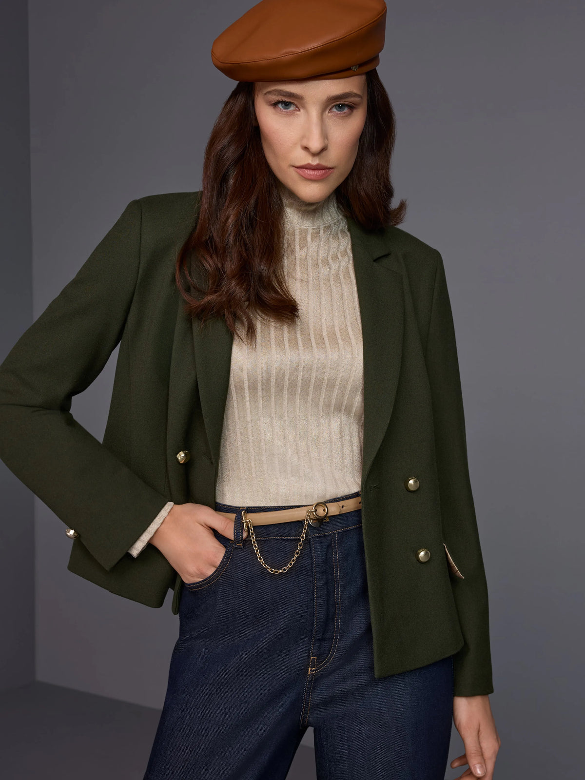 Marc Cain Forest Night New Women Fitted Double-Breasted Blazer SKU: BC 34.29 W29_599 Image 09