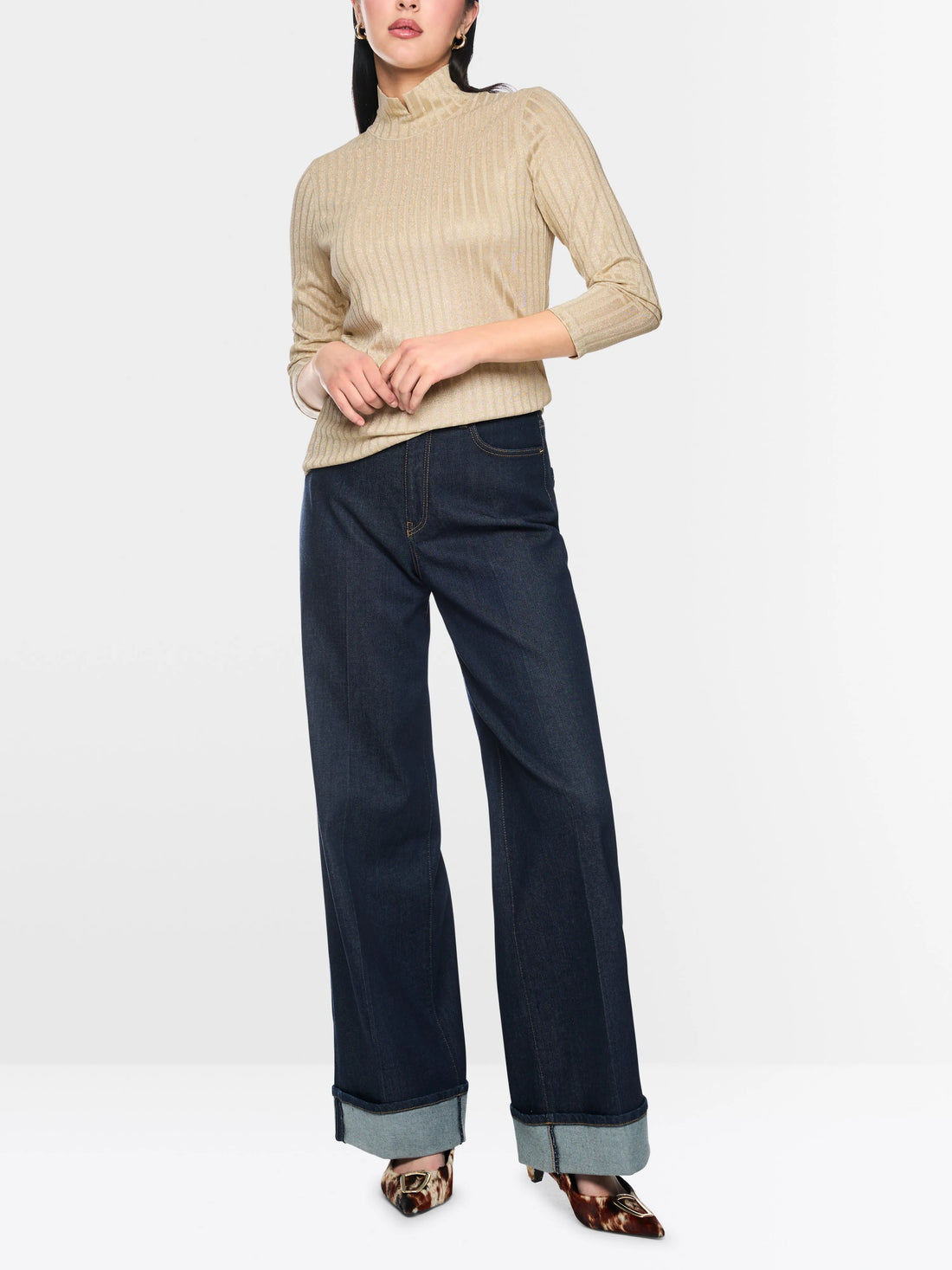Marc Cain Tannin Women Lurex Ribbed Shirt with Stand-Up Collar SKU: BC 48.70 J21_620 Image 01