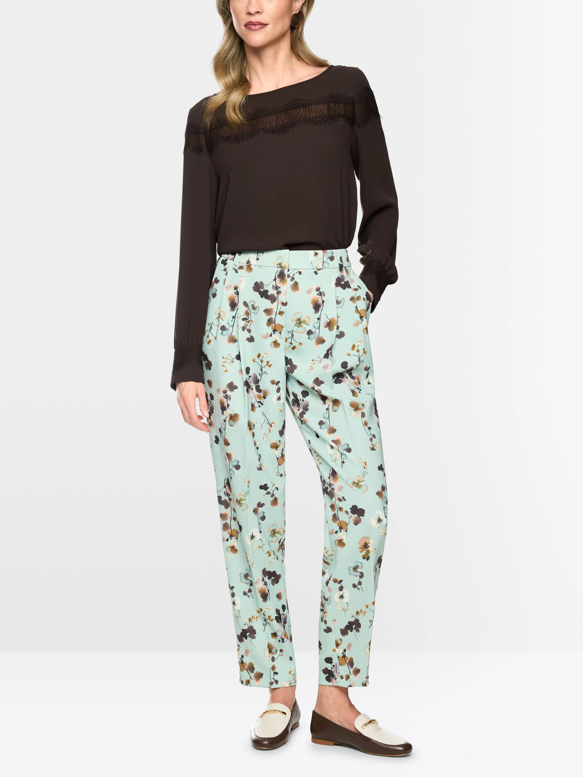 Marc Cain Seal Brown Women Elegant Blouse with Lace SKU: BC 51.22 W90_697 Image 01