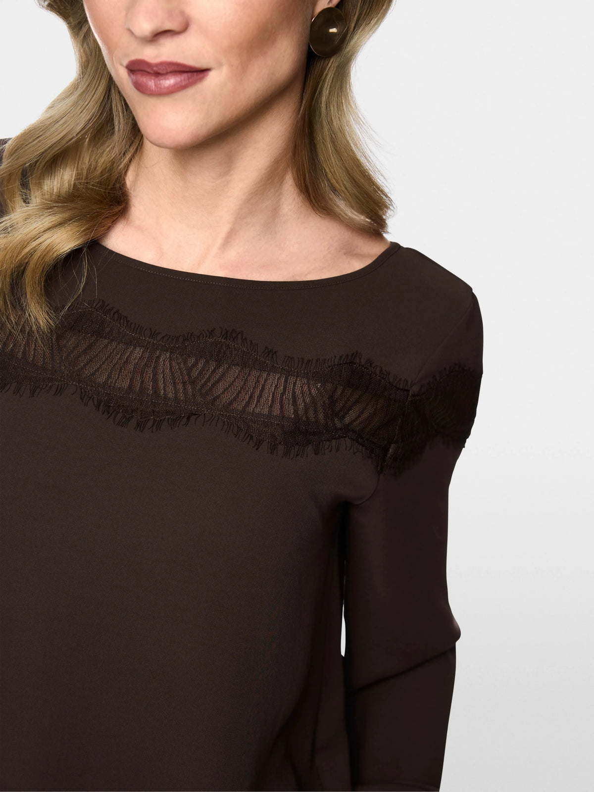 Marc Cain Seal Brown Women Elegant Blouse with Lace SKU: BC 51.22 W90_697 Image 03