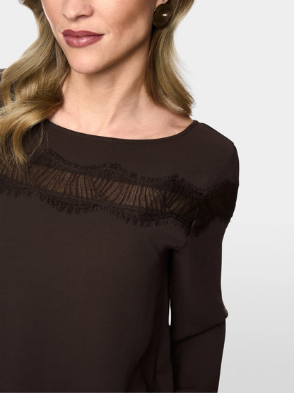 Marc Cain Seal Brown Women Elegant Blouse with Lace SKU: BC 51.22 W90_697 Image 03