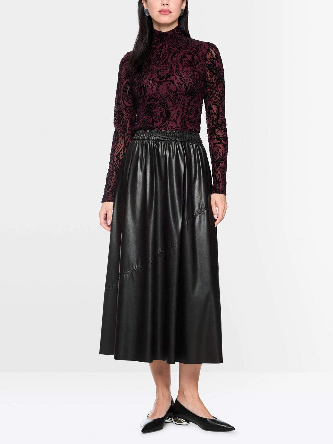 Marc Cain Black New Women Leather-Look Midi Skirt SKU: BC 71.10 J20_900 Image 01
