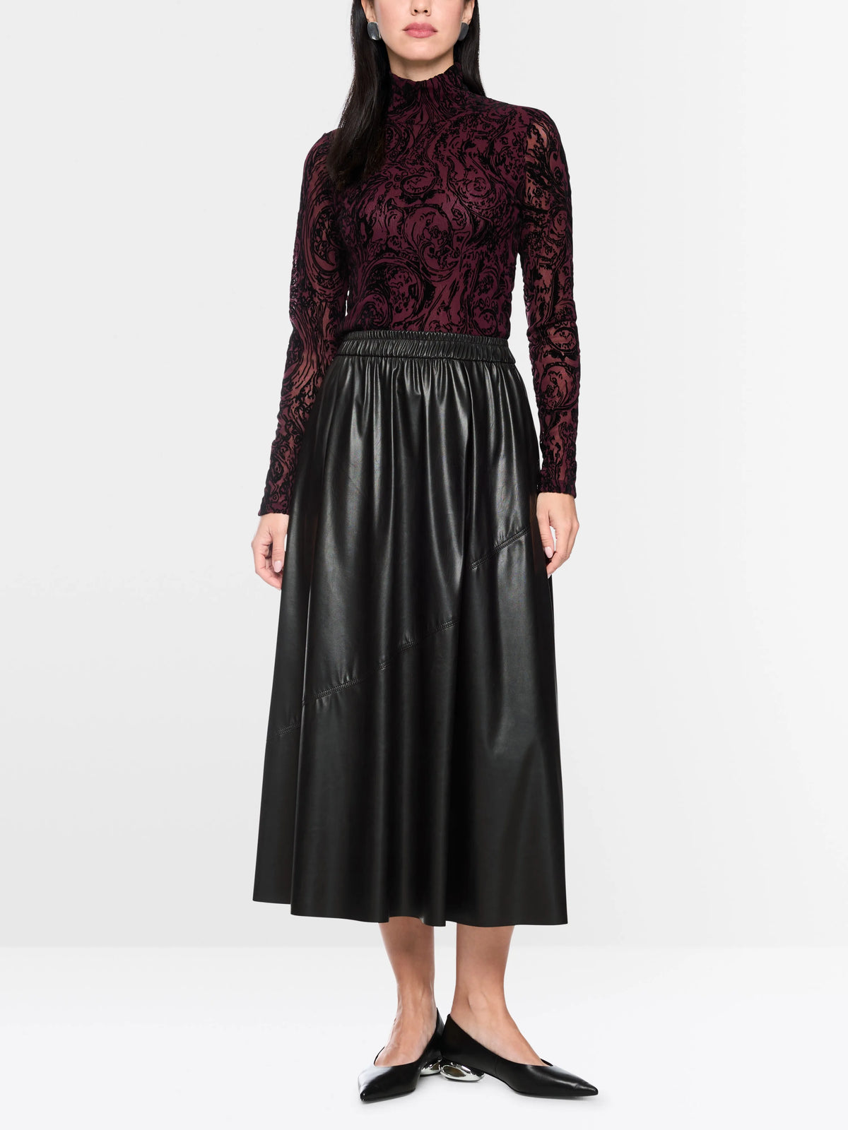Marc Cain Black New Women Leather-Look Midi Skirt SKU: BC 71.10 J20_900 Image 01