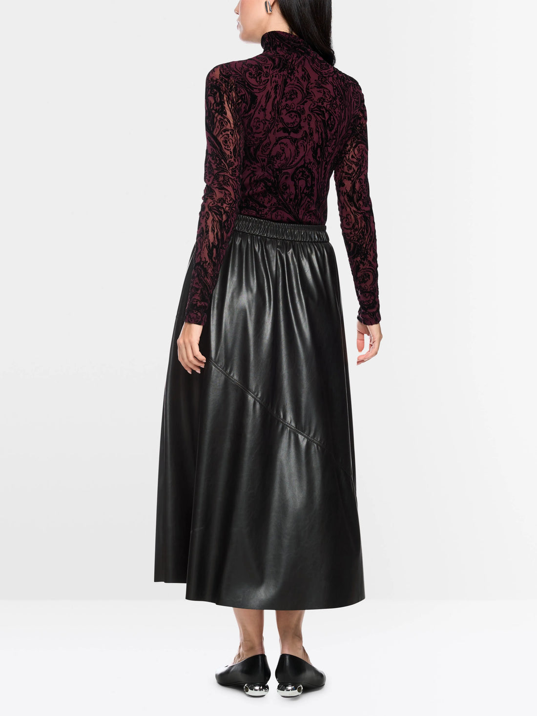 Marc Cain Black New Women Leather-Look Midi Skirt SKU: BC 71.10 J20_900 Image 02