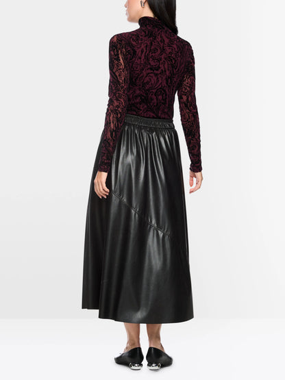 Marc Cain Black New Women Leather-Look Midi Skirt SKU: BC 71.10 J20_900 Image 02