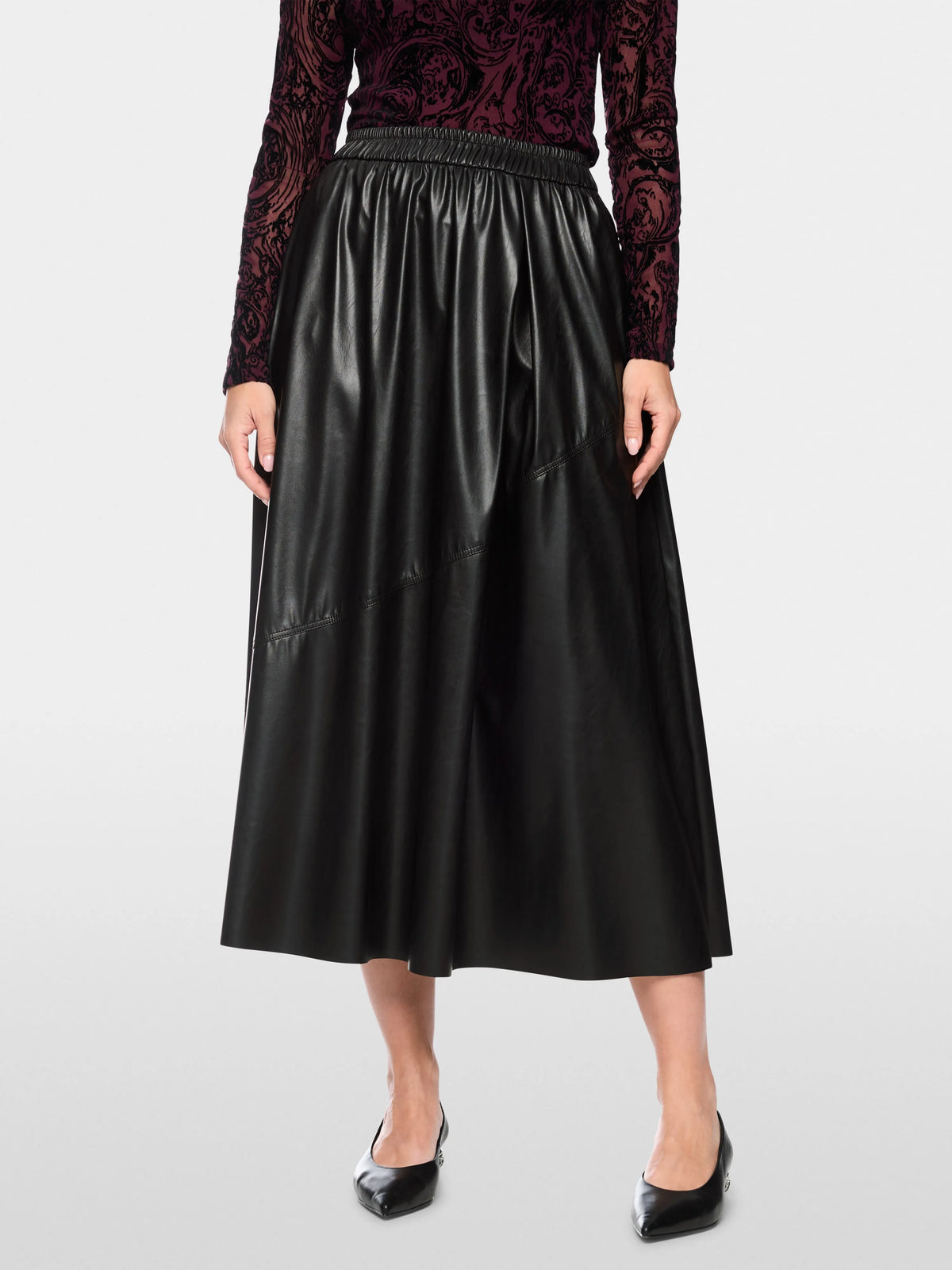 Marc Cain Black New Women Leather-Look Midi Skirt SKU: BC 71.10 J20_900 Image 05