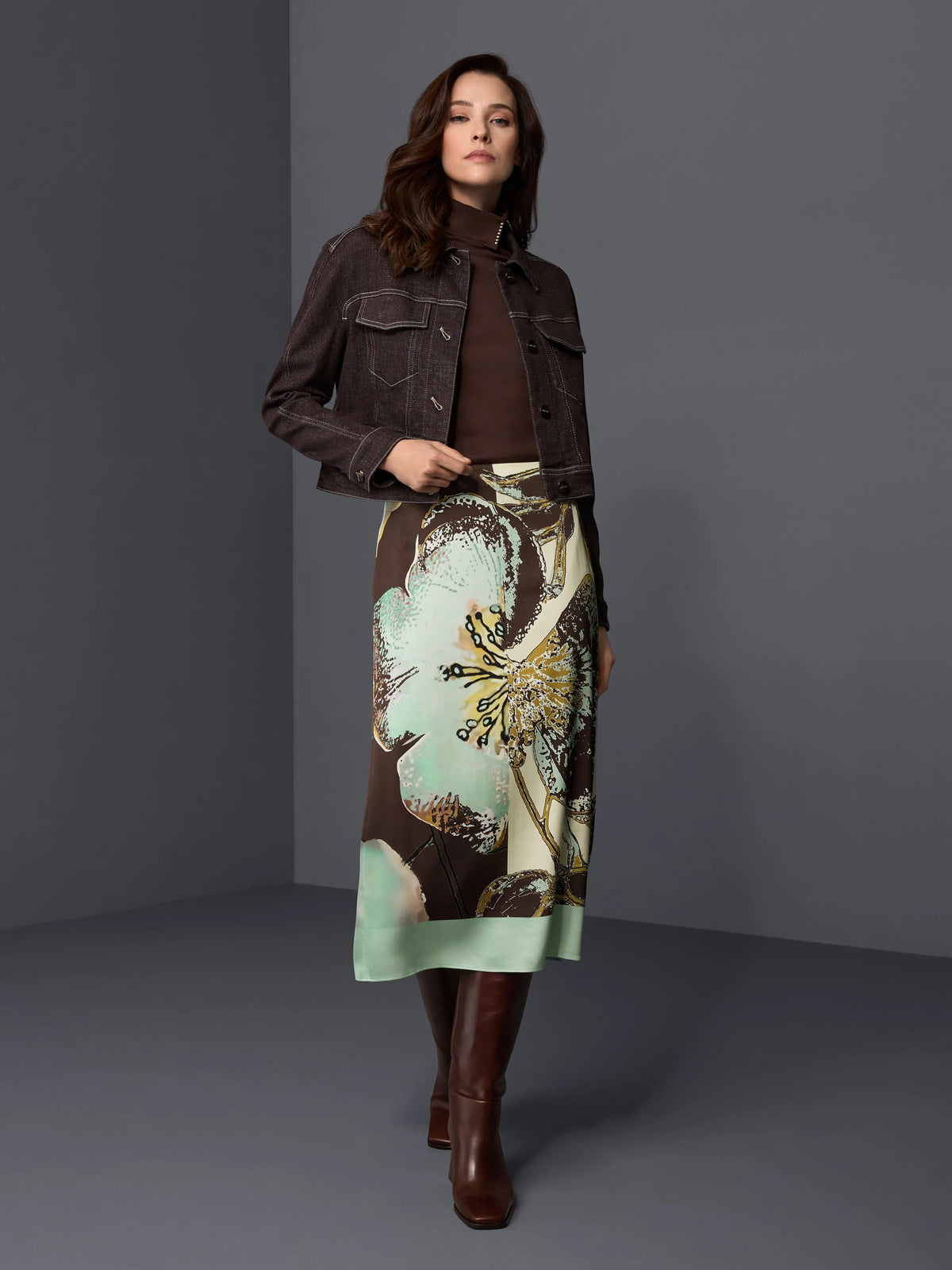 Marc Cain Silt Green Women Calf-Length Printed Skirt SKU: BC 71.11 W53_505 Image 08
